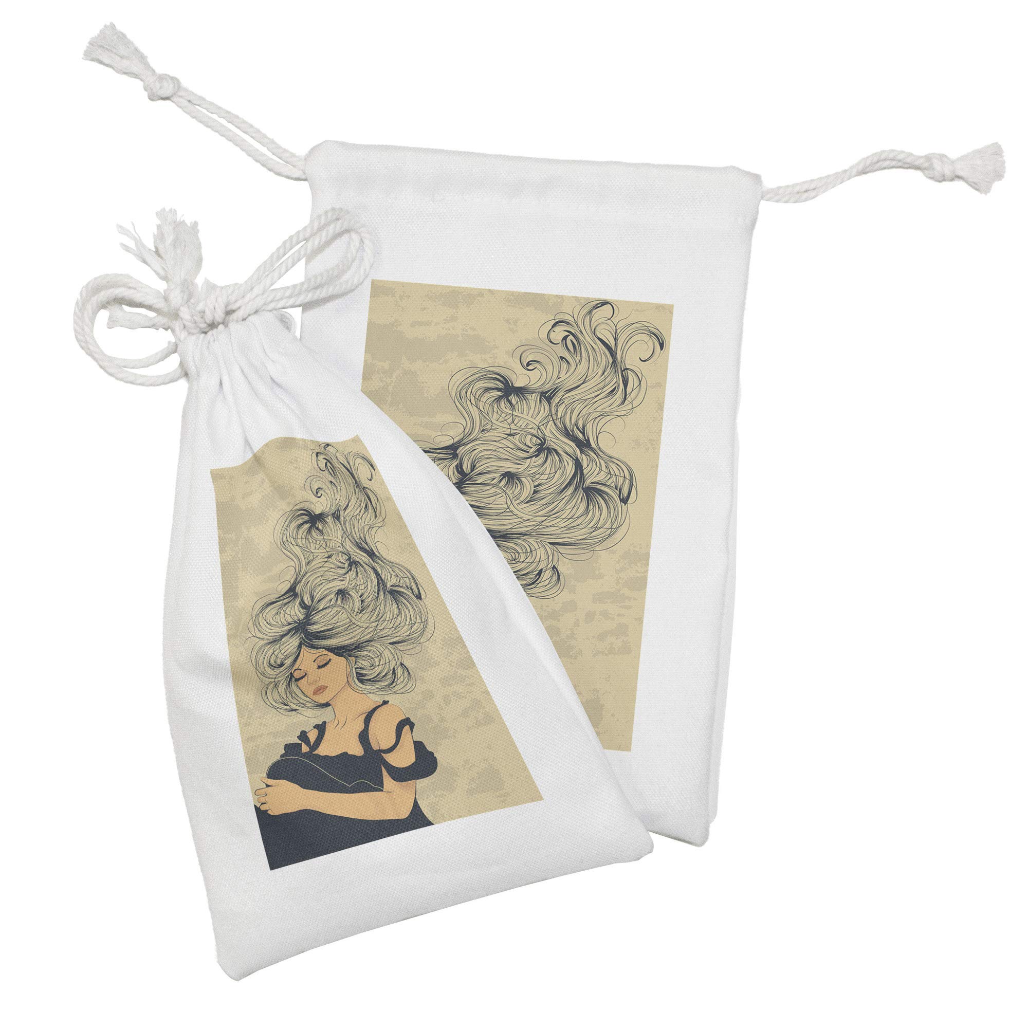 Ambesonne Women's Fabric Pouch Set of 2 - Long Flowing Hair Design Drawstring Bags (9