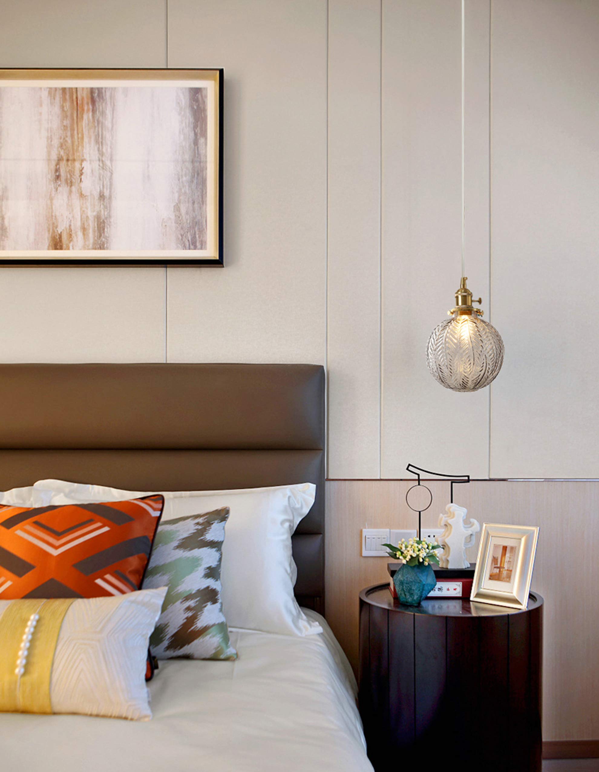 Plug-in Hanging Swag Lamp with 15ft Cord & Dimmer Switch - Smokey Grey Glass Globe Shade, Copper Holder, No Wiring Needed - Perfect for Kitchen Island, Dining Room, or Bedroom Lighting