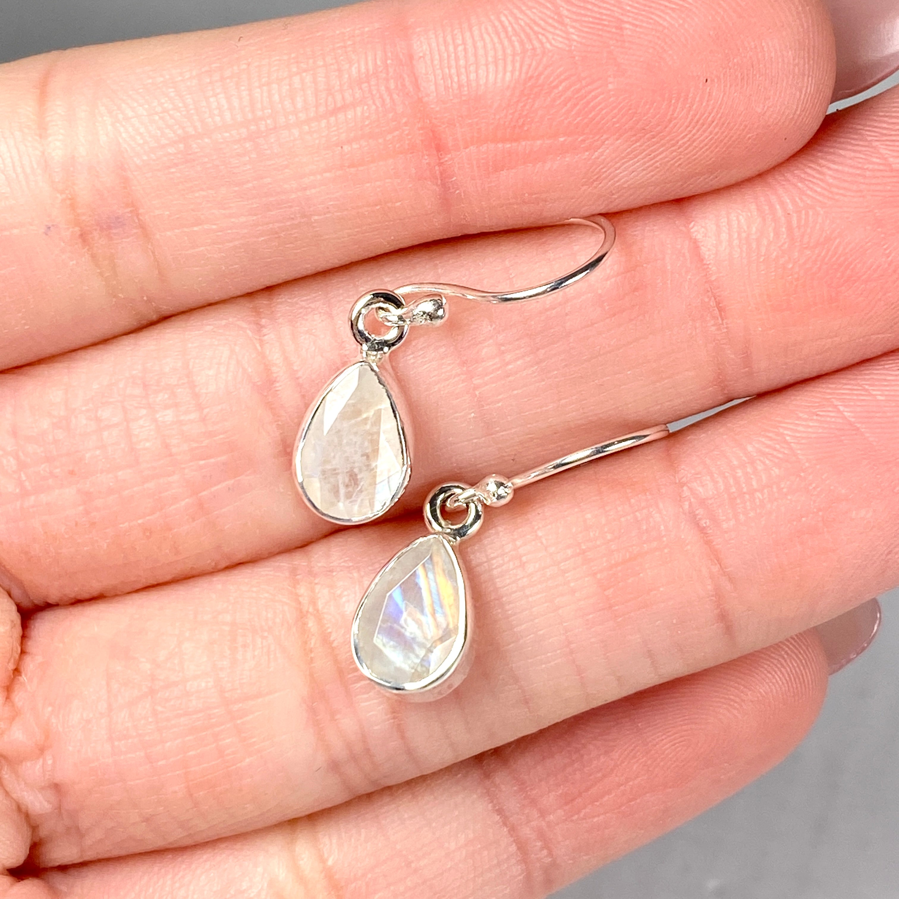 Moonstone Petite Teardrop Faceted Earrings - Dainty Silver Jewelry for Women - Perfect for Weddings, Date Nights & Special Occasions