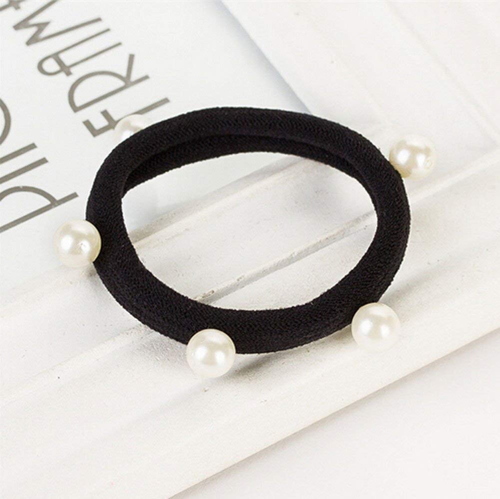 Belicia Black Pearl Hair Ties - Stretch Ponytail Bands for Women, Gym & Office