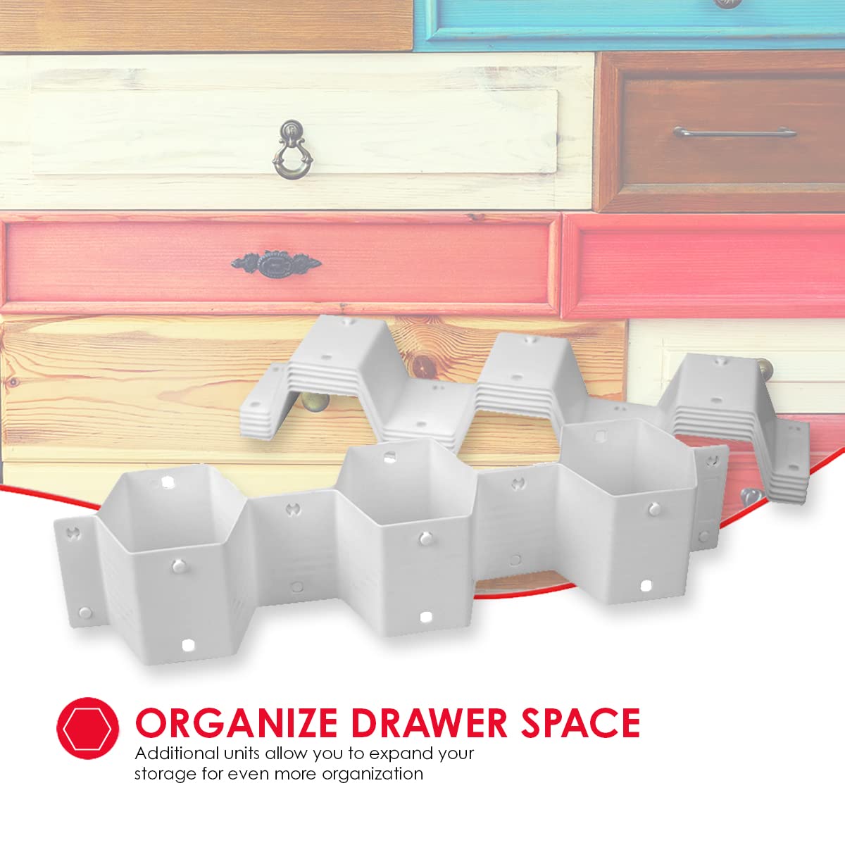 Hexagon Honeycomb Drawer Organizer Set - 8-Piece Customizable Plastic Partition for Underwear, Socks, Belts & Ties | Space-Saving Storage Solution for Dressers, Closets & Travel Organizers (White)