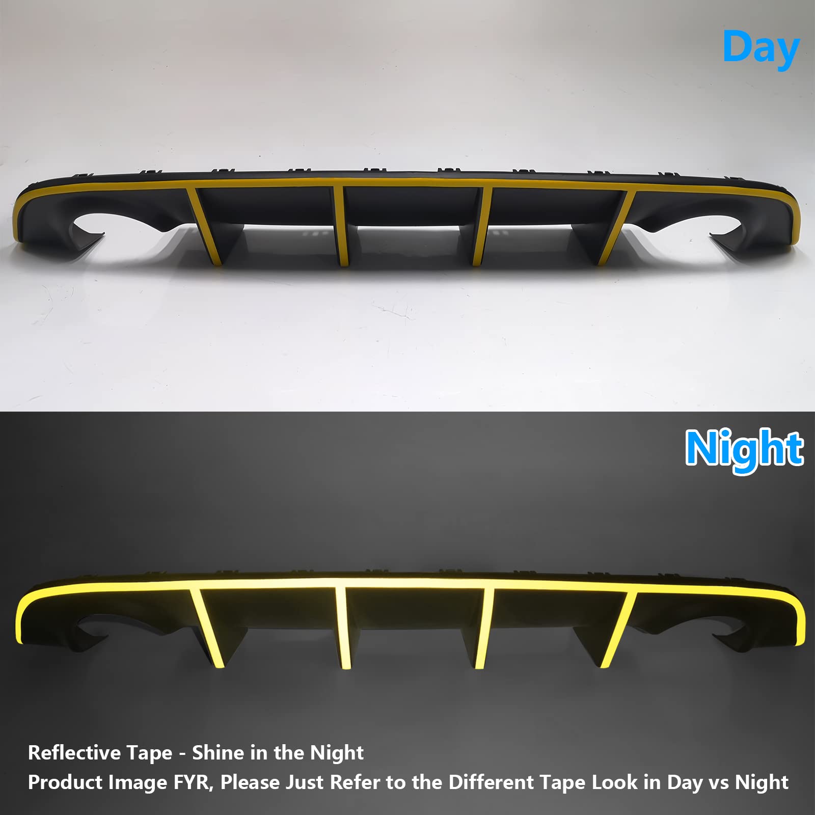 IKON MOTORSPORTS Front Bumper Lip Spoiler & Rear Diffuser for 2015-2023 Dodge Charger SRT | Quad Exhaust Design with Yellow Reflective Tape | Aggressive Styling Upgrade for Street & Track Performance