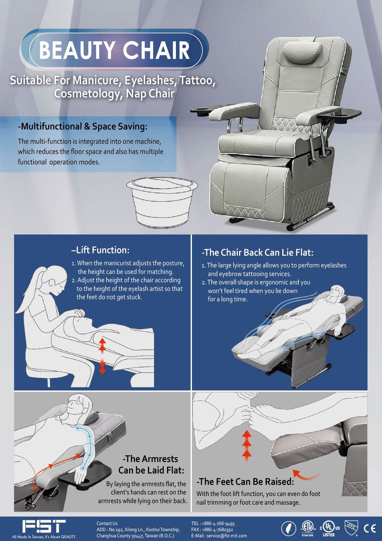 FST Electric Massage Recliner Beauty Chair for Home Spa, Relaxation & Facial Treatments - Perfect for Salons, Clinics & Self-Care