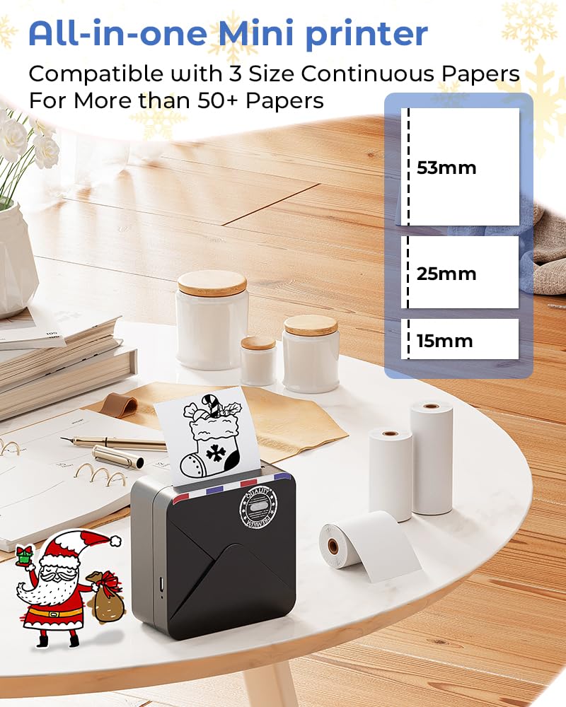 Phomemo M02S Mini Bluetooth Thermal Printer - 300dpi Portable Photo Printer for Work Lists, Planning, DIY Stickers & Label Making | Includes 6 Paper Rolls | Perfect for Office, School & Home Organization (Black)