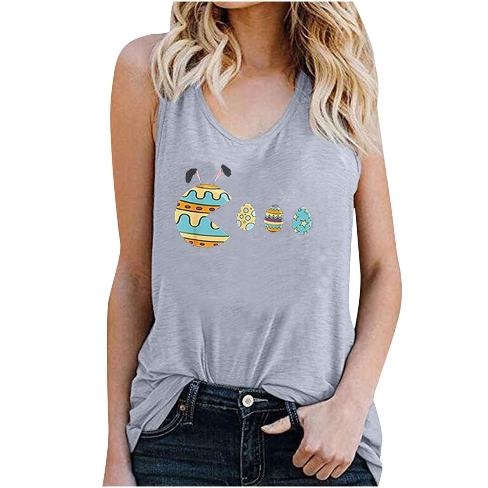 Stylish Women's V-Neck Graphic Tank Tops - Cute Summer Sleeveless Shirts for Casual Wear, Workout & Yoga | Trendy Fashion for Outdoor Activities