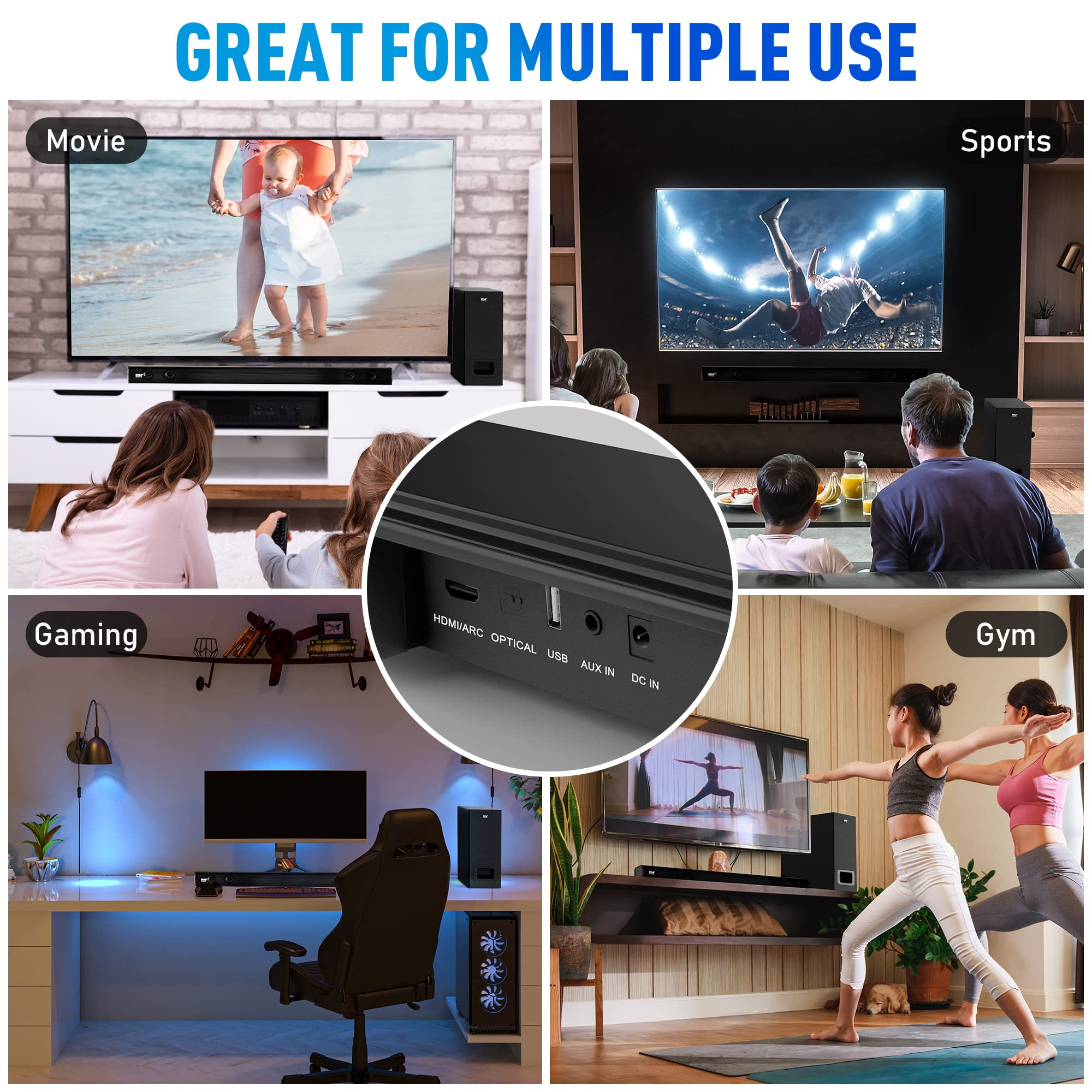 PyleUSA 2.1 Channel 500W Bluetooth Soundbar with Wireless Subwoofer - 35