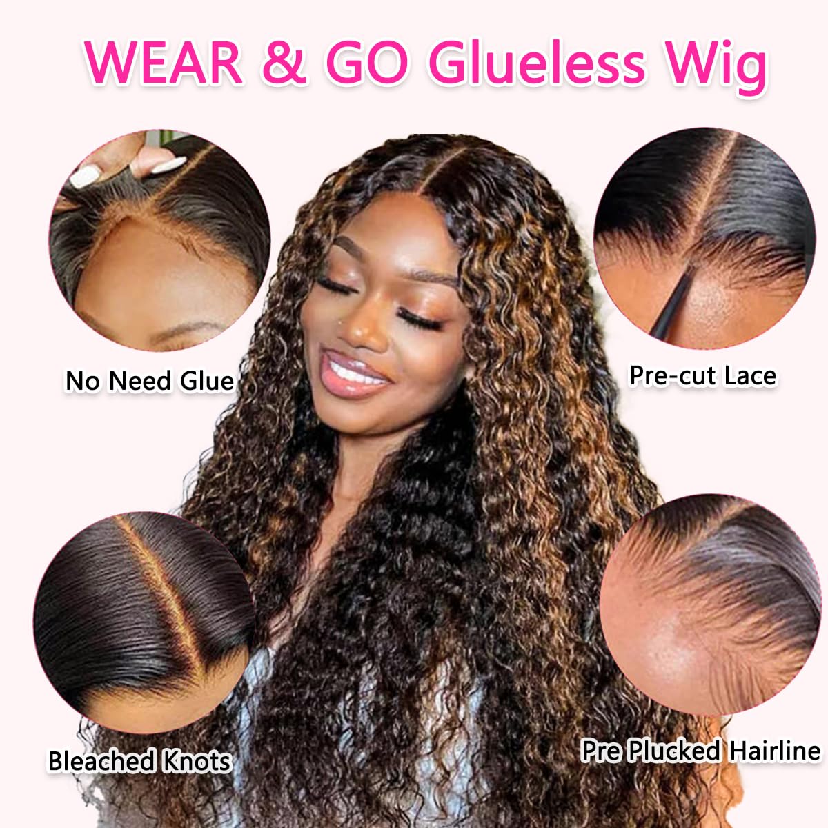 Glueless Ombre Human Hair Wigs 20 Inch - Pre Plucked Lace Front Wig 1B/30 Highlight 180% Density 5x5 Curly Brown - Perfect for Daily Wear, Parties & Special Occasions
