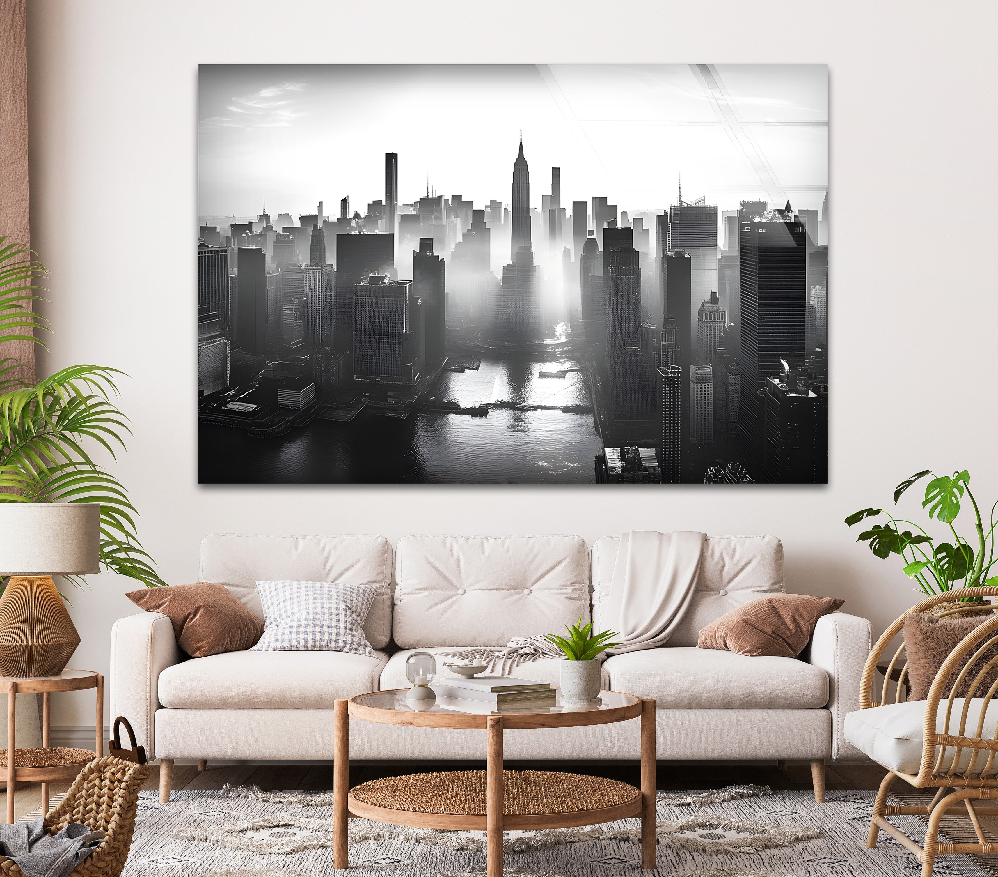 Black and White New York City Skyline Wall Art - Modern Glass Canvas Print for Home & Office Decor | Perfect for Living Room, Bedroom, or Workspace