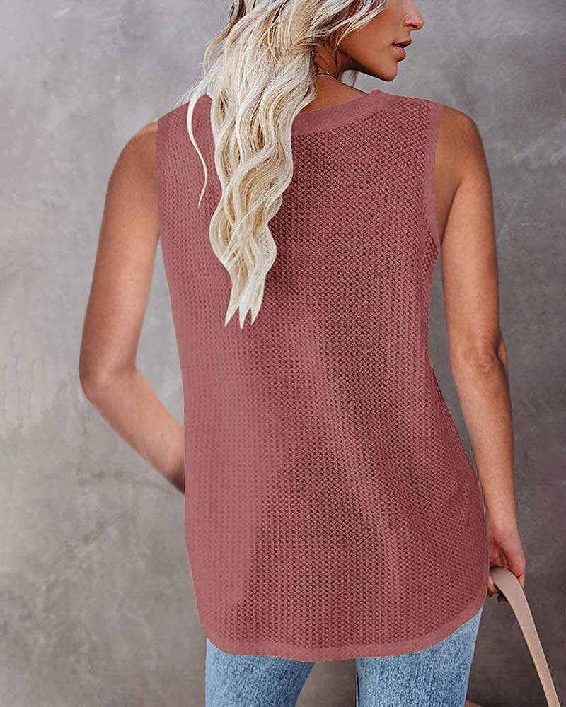 Women's V-Neck Button Down Tank Top - Waffle Knit Sleeveless Tee for Summer Casual Wear | Perfect for Beach, Vacation & Everyday Outfits