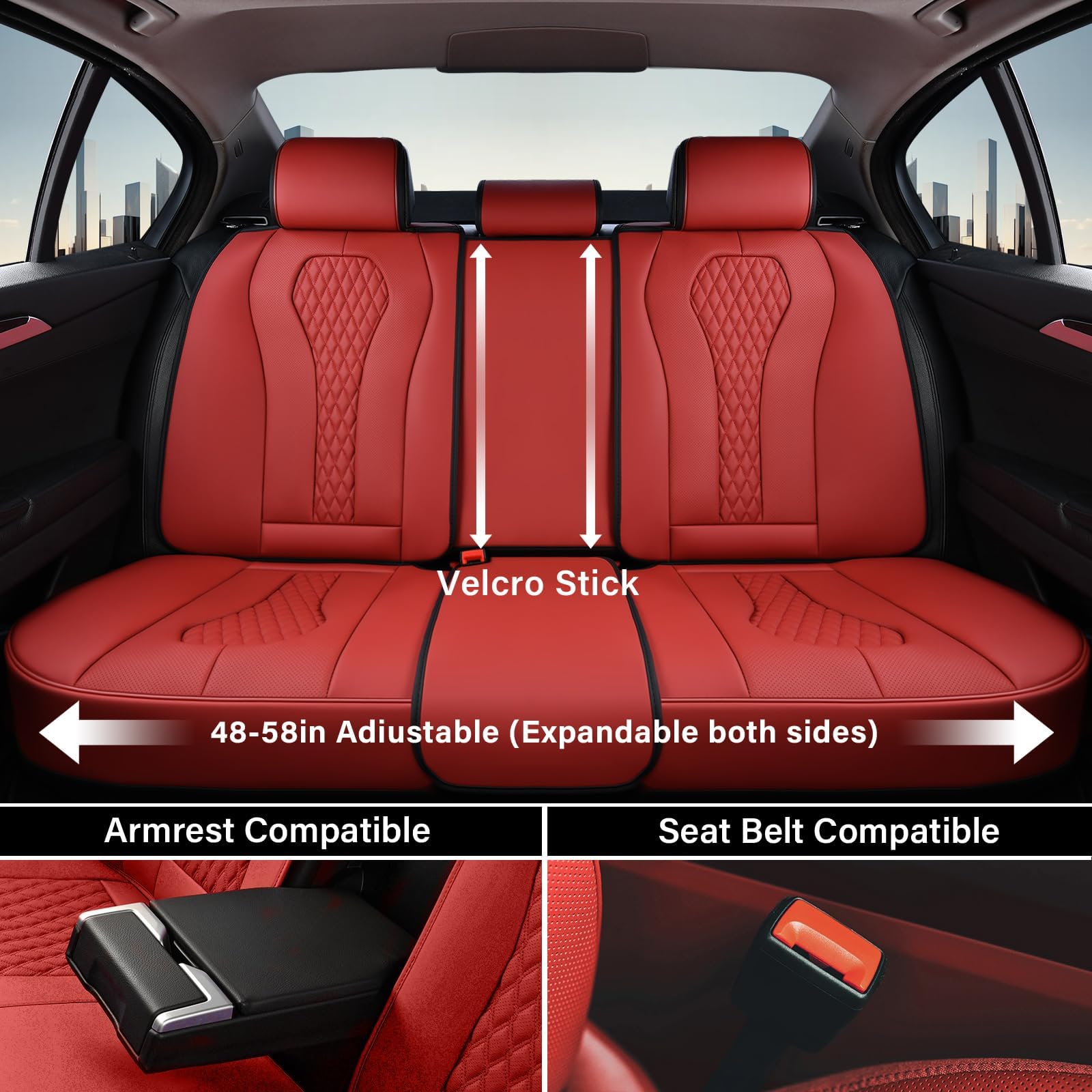 Coverado Universal Car Seat Covers Full Set - Waterproof Leather Seat Protector for Front & Back Seats (Red) | Fits Most Vehicles | Perfect for Daily Commute, Road Trips & Pet Protection