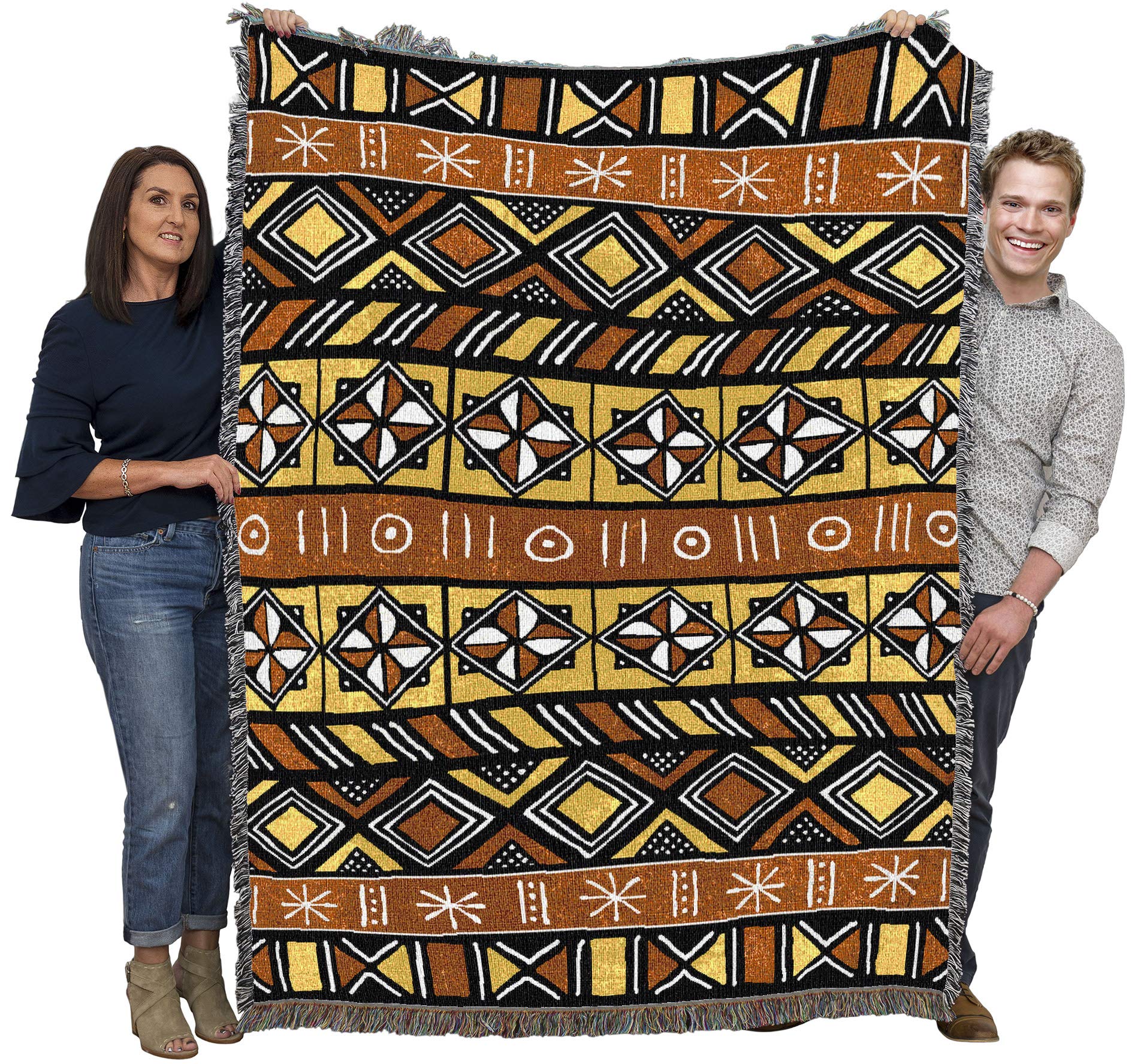 Authentic Bogolan Mud Cloth Cotton Blanket 72x54 - Handwoven African Cultural Tapestry Throw - Made in USA - Perfect for Home Decor, Sofa Cover & Unique Gift