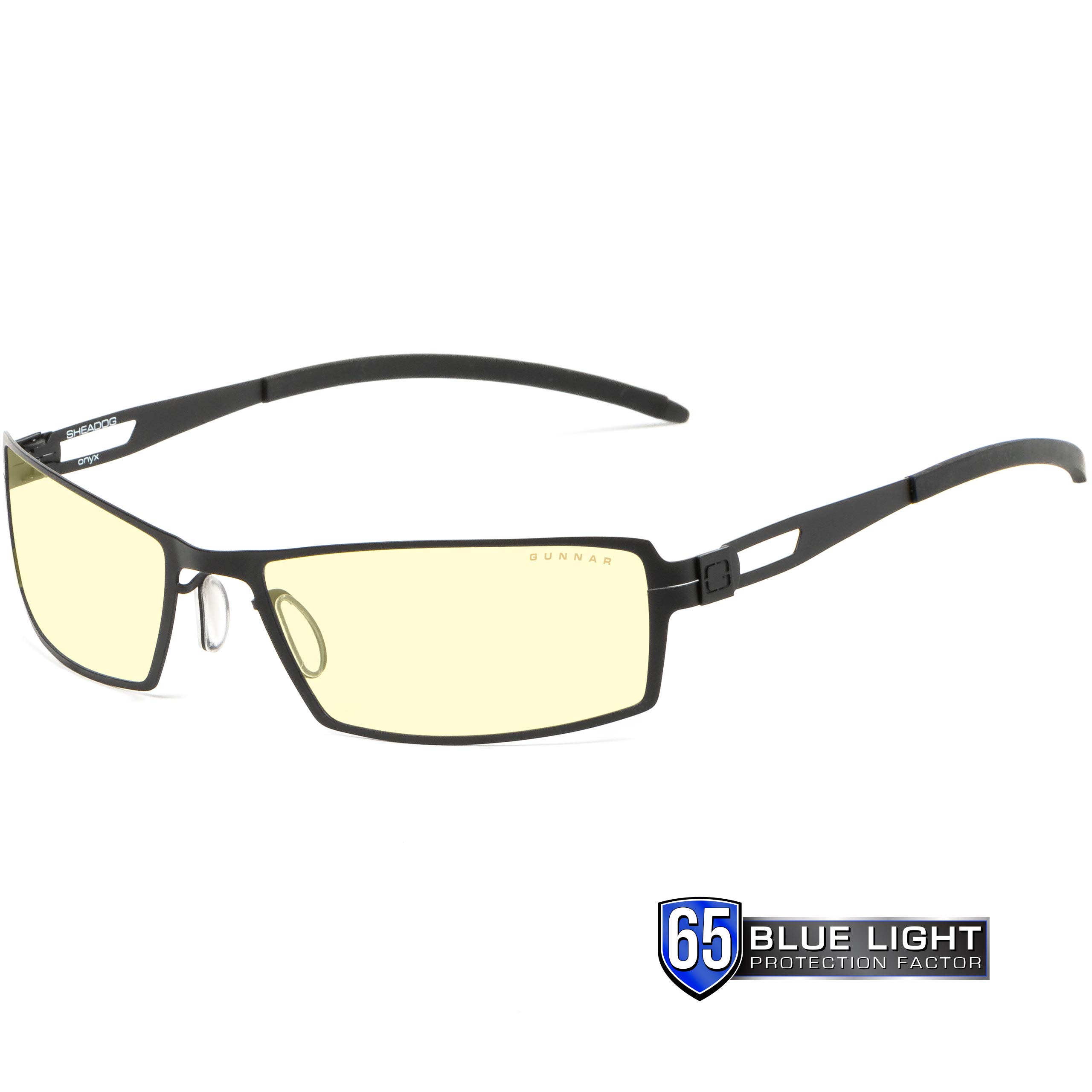 GUNNAR Blue Light Blocking Gaming Glasses - 65% Blue Light Reduction - SheaDog, Onyx, Amber Tint - Unisex Case Included - Black - One Size - Perfect for Gamers & Computer Users