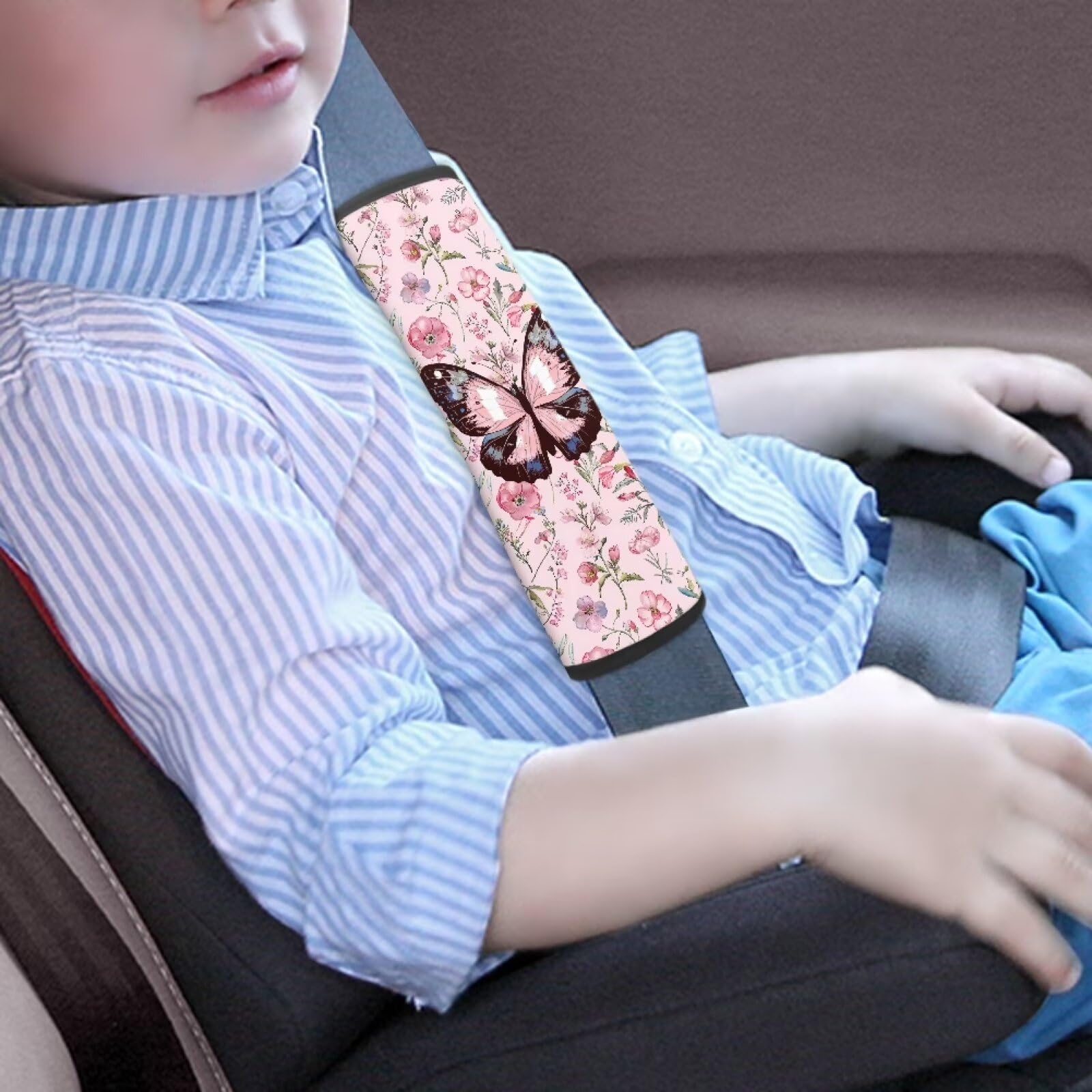 Pink Butterfly Car Seat Strap Covers for Baby & Kids - 2 Pack Anti-Slip Seat Belt Pads, Neck & Shoulder Protection for Strollers, Carriers, Pushchairs - Soft Universal Cushion for Boys & Girls (Perfect for Travel, Shopping & Daily Outings)