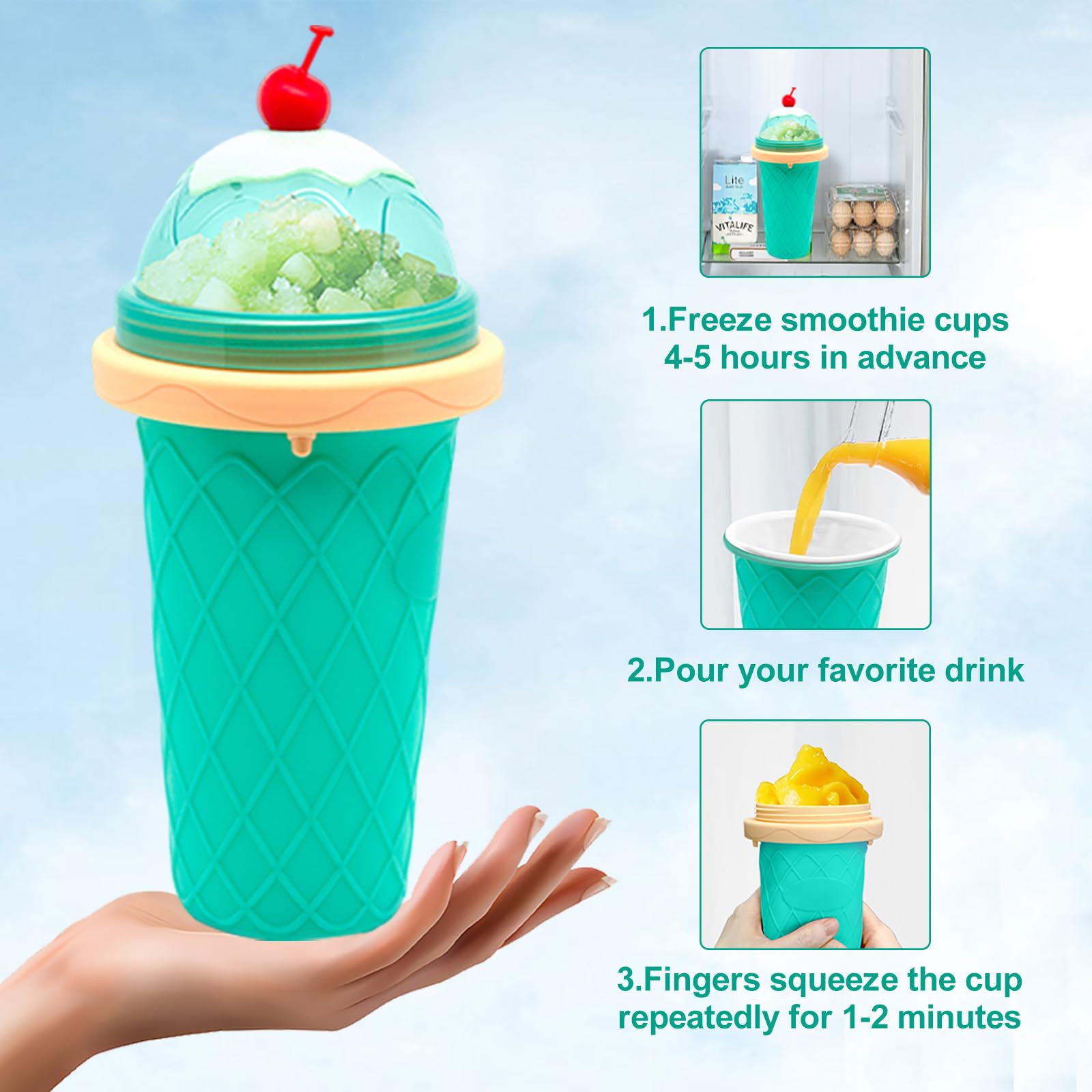 DIY Magic Quick Frozen Smoothies Cup - Portable Slushie Maker for Homemade Milk Shakes & Ice Cream | Double Layer Squeeze Slushy Cup | Perfect Birthday Gift for Kids, Friends & Family | Great for Summer Parties, Picnics & Home Treats