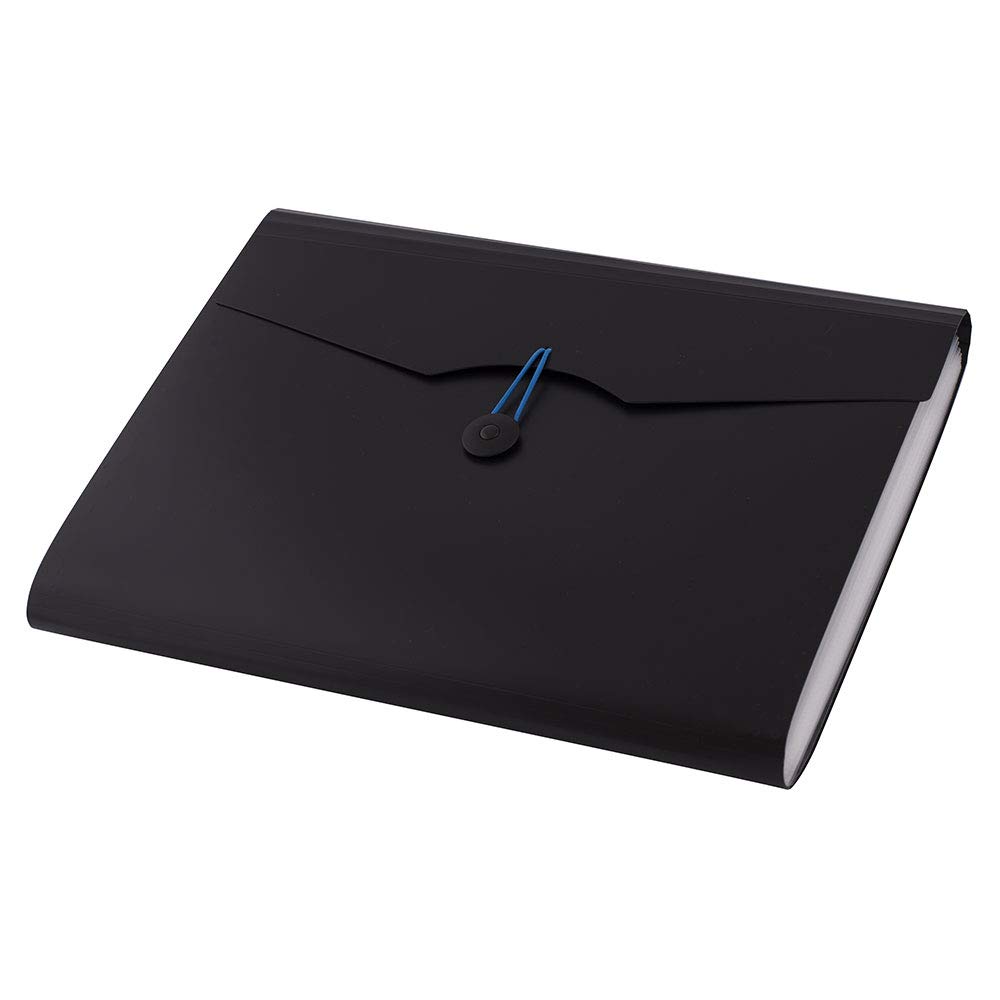 D.RECT 5580 - 12 Pocket Expandable A4 File Organizer | Black Accordion Folder for Documents | Office Paper Storage Solution - Perfect for Business, School & Home Organization