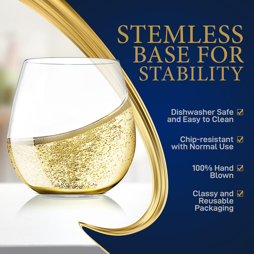 Premium Crystal Clear Stemless Wine Glasses - Set of 4, Shatterproof & Dishwasher Safe - Perfect for Red Wine, Cocktails, and Outdoor Entertaining
