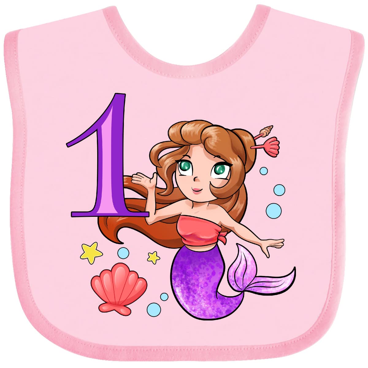 Inktastic Mermaid First Birthday Bib - Adorable Purple Tail Baby Bib for Girls, 1st Birthday Party, Photo Shoot & Special Occasions