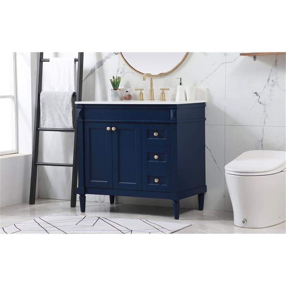 36 Inch Modern Single Bathroom Vanity with Backsplash - Elegant Blue Under Sink Storage Organizer Cabinet for Bathroom & Powder Room Decor | Space-Saving Bathroom Fixture for Small Spaces
