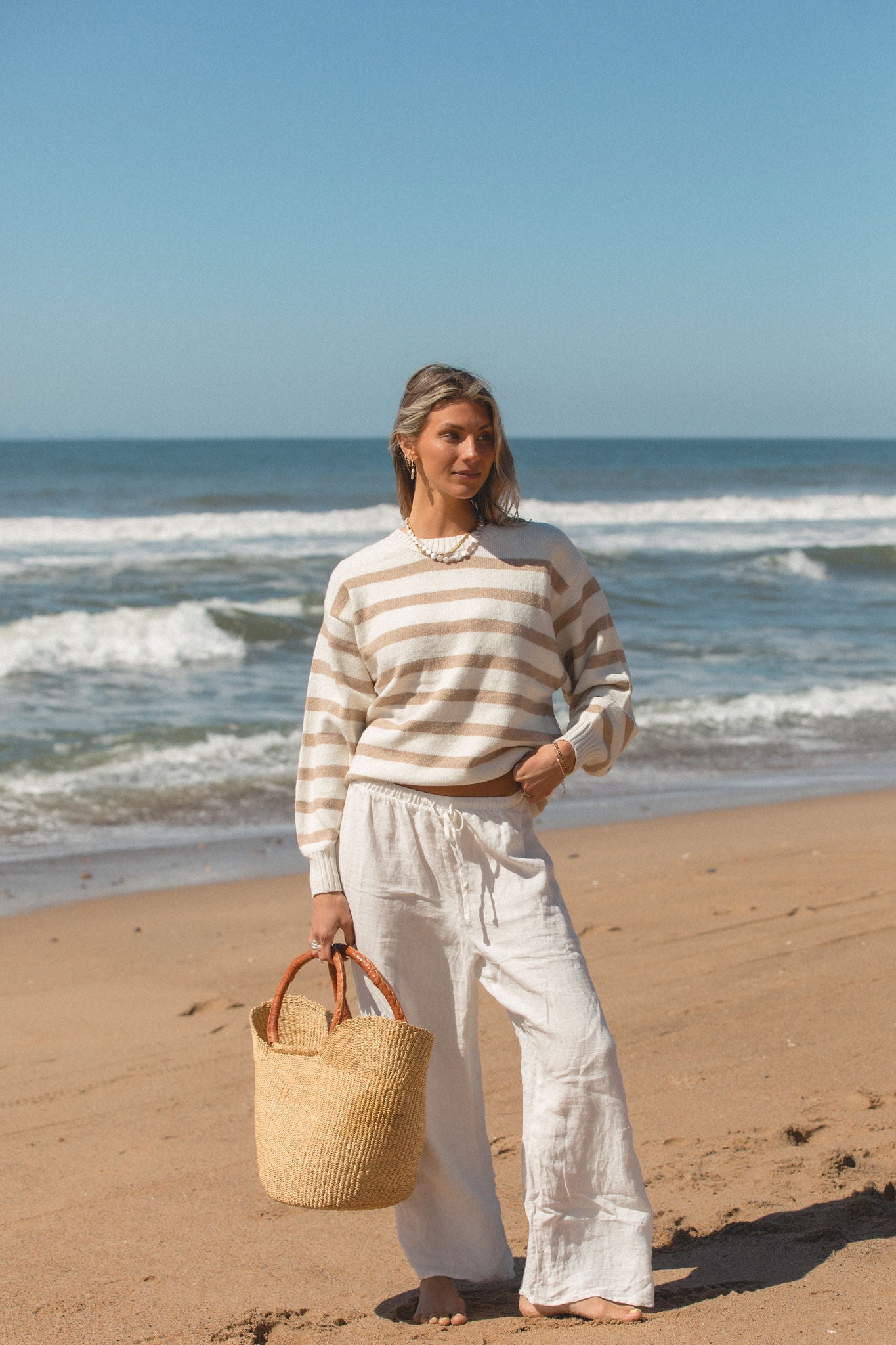 Cozy Striped Oversized Crew Sweater for Women - Soft & Warm Winter Knit Pullover - Perfect for Casual Outfits, Layering & Cold Weather