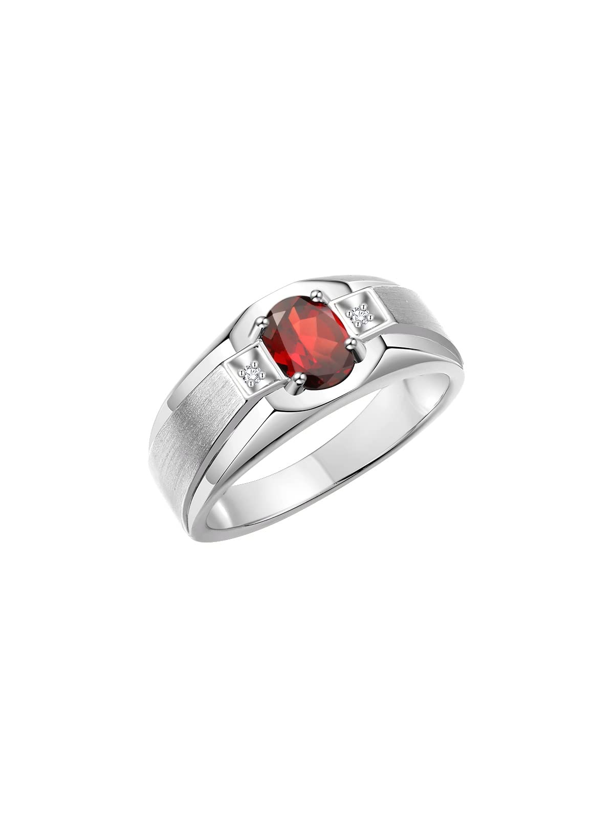 Rylos Men's Classic 7X5MM Oval Gemstone & Diamond Ring - Sterling Silver Birthstone Rings for Men (Sizes 8-13) | Perfect for Weddings, Anniversaries & Gifts