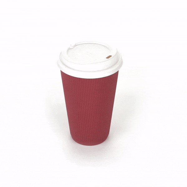 16 oz Crimson Red Paper Ripple Wall Coffee Cups with White Lids - 3.5