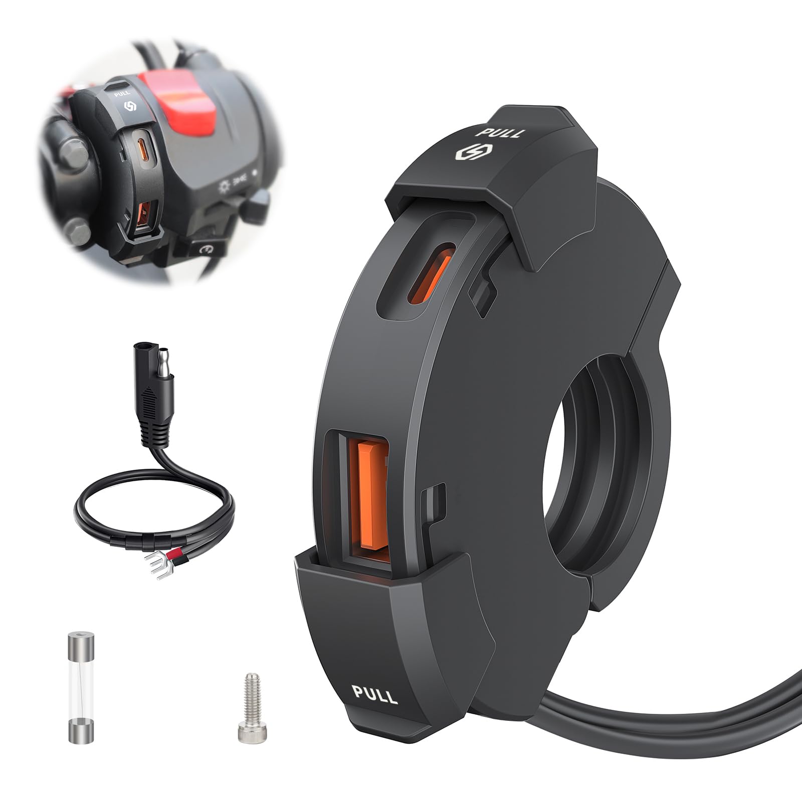 18W Fast Motorcycle Phone Charger with 30W USB-C PD Quick Charge | IP65 Waterproof SAE to USB Adapter | Black | Perfect for Harley, Honda, Yamaha & Adventure Riding