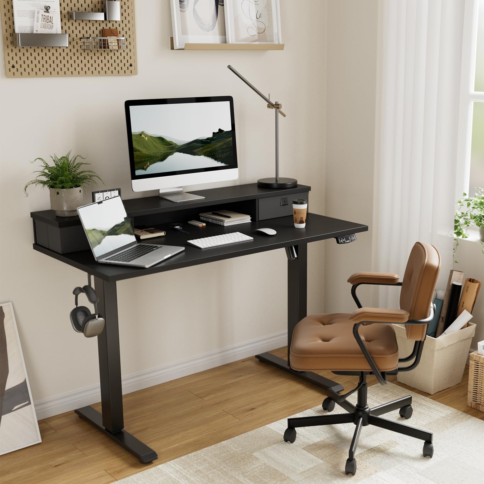 Agilestic 63 x 24 Inches Electric Standing Desk with 2 Storage Drawers - Adjustable Height Sit Stand Computer Table with Splice Board, Black - Perfect for Home Office, Gaming & Workspace Ergonomics
