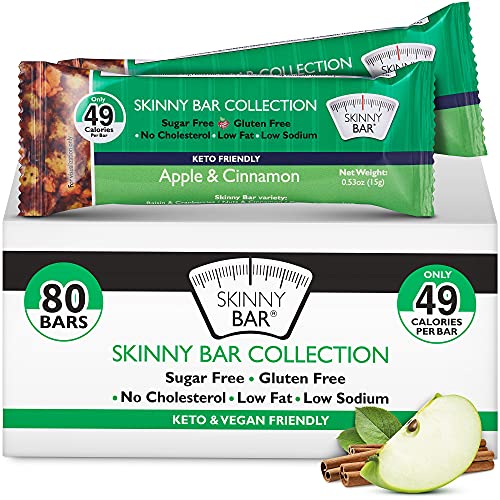 Skinny Bars - Sugar Free, Cholesterol Free, Low Fat, Low Sodium, Low Carb Healthy Snacks | Only 49 Calories per Bar | Vegan & Gluten Free Breakfast Bars with Apples & Cinnamon Flavor (80 Count) - Perfect for On-the-Go Snacking, Weight Management & Healthy Lifestyle