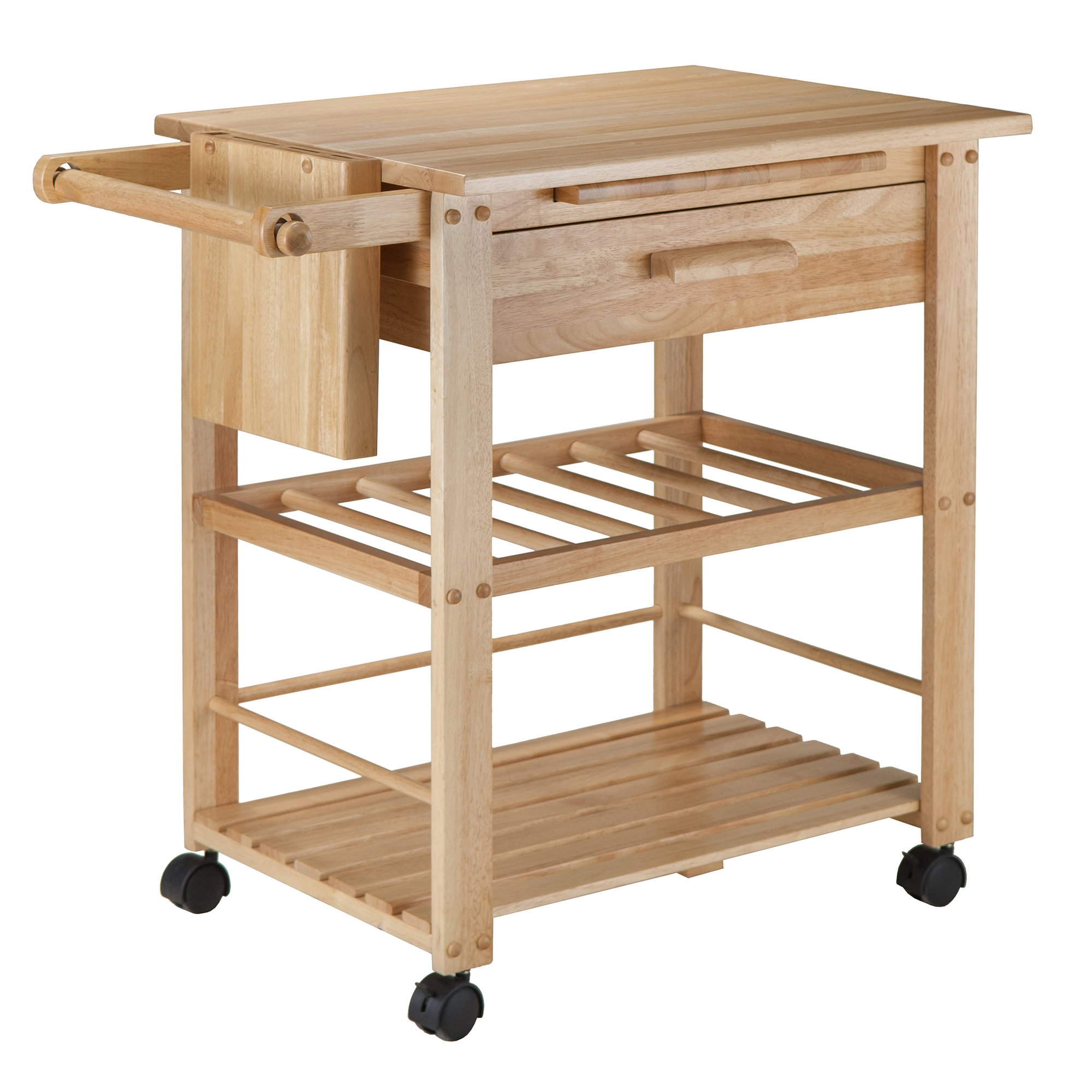 Winsome Finland Natural Wood Kitchen Island Cart with Storage - Perfect for Small Kitchens, Dining Rooms & Home Organization