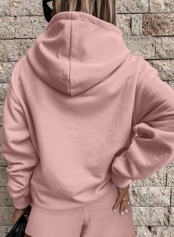 SHEWIN Women's 2-Piece Oversized Hoodie & Shorts Lounge Set - Soft Sweatsuit Tracksuit for Casual Wear, Home Relaxation & Gym Workouts