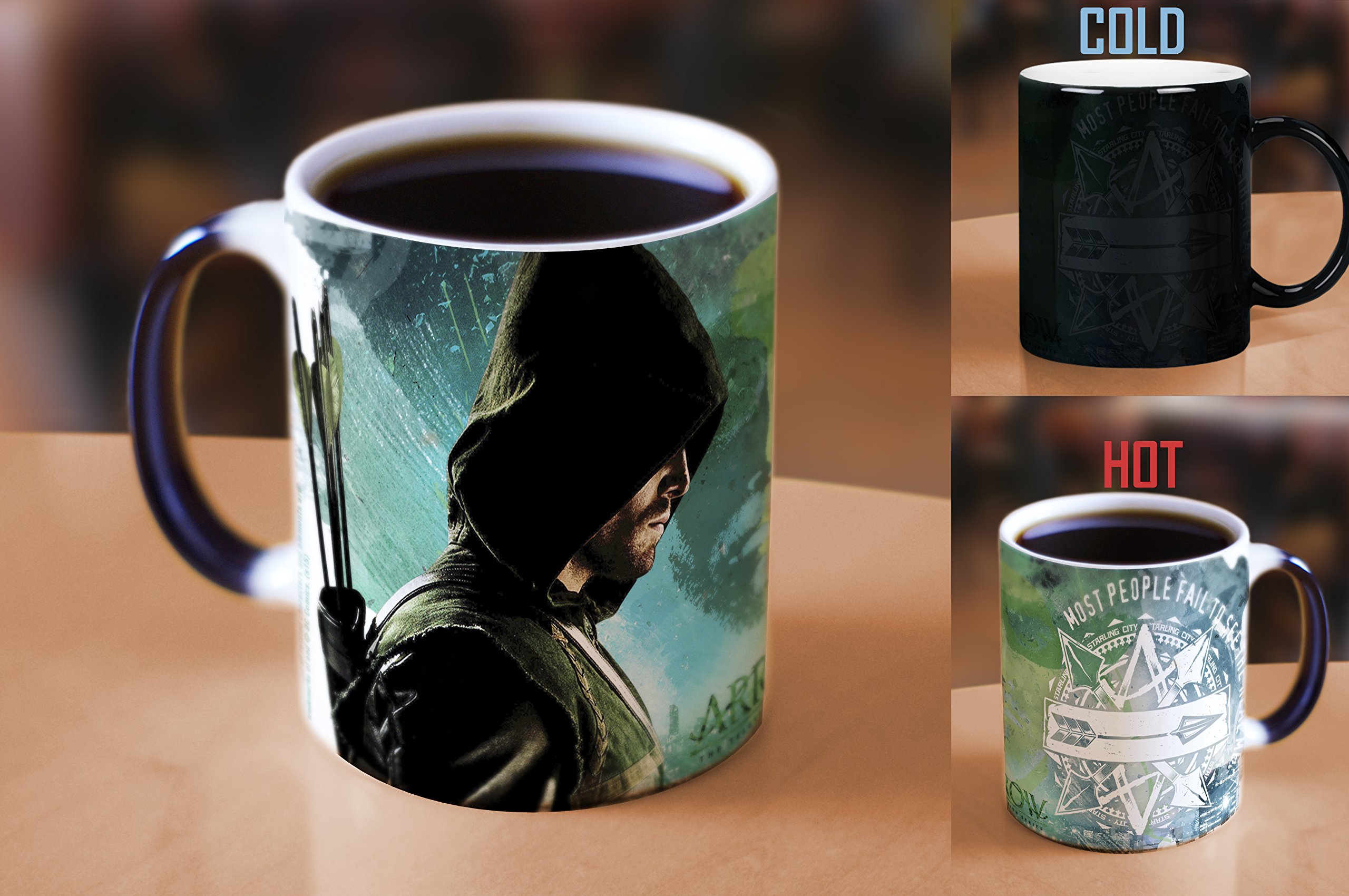 Green Arrow Morphing Mug - Heat Activated Ceramic Coffee Cup with Superhero Design - Perfect for Superhero Fans, Office Use & Gift Giving