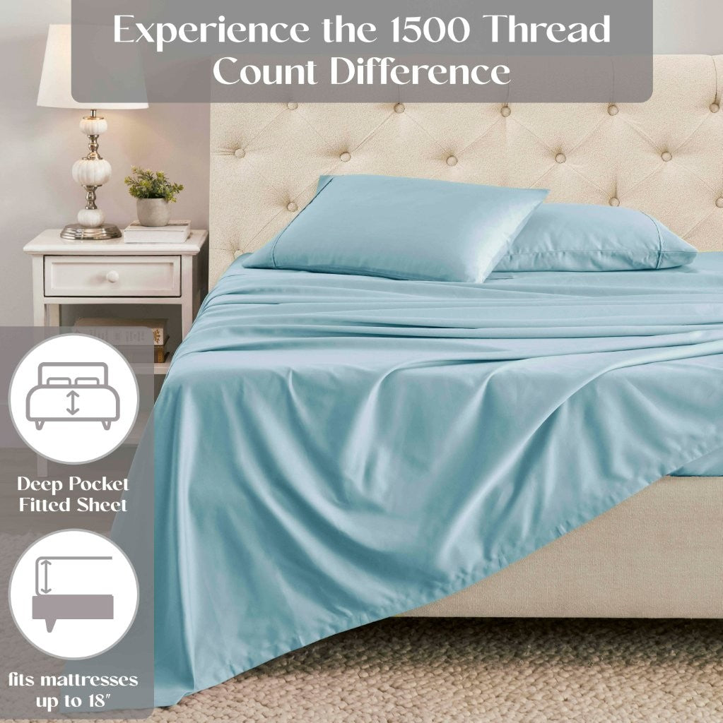 Premium 1400-1500 Thread Count Cotton Blend Deep Pocket Bed Sheet Set - Ultra Soft & Breathable for a Comfortable Sleep - Perfect for Master Bedroom, Guest Room & Dorm