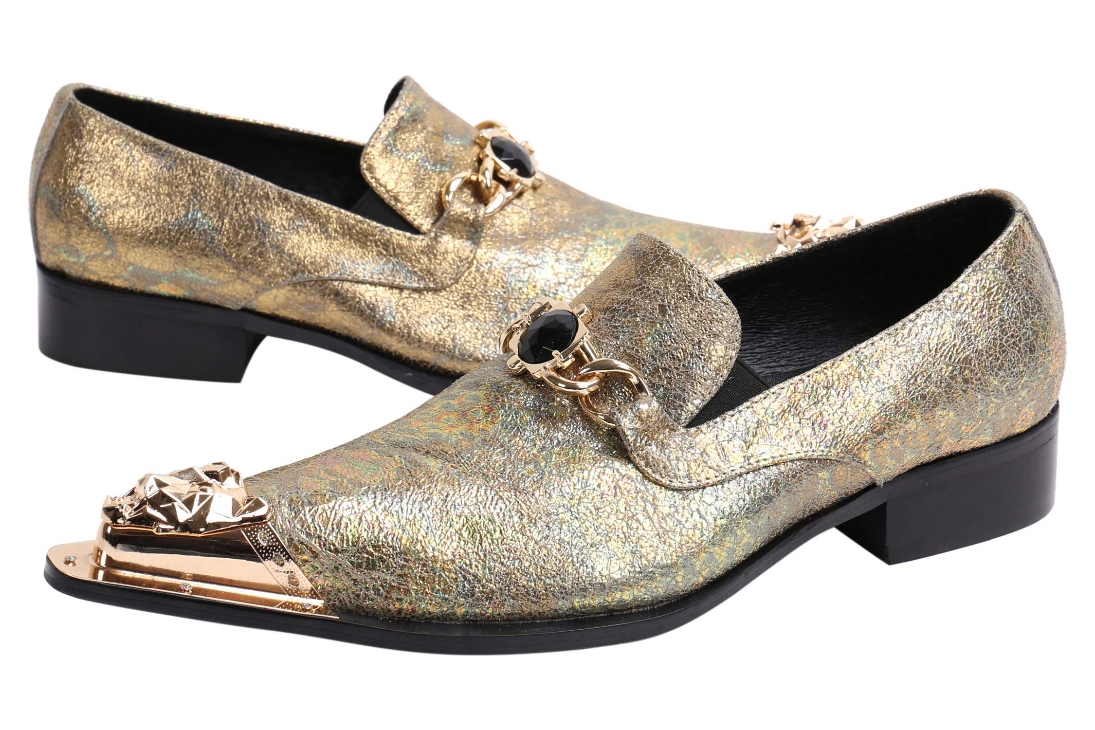 Stylish Santimon Men's Loafers - Pointed Toe Leather Dress Shoes with Rhinestone Buckle & Metal Tip | Western Fashion for Casual & Formal Occasions