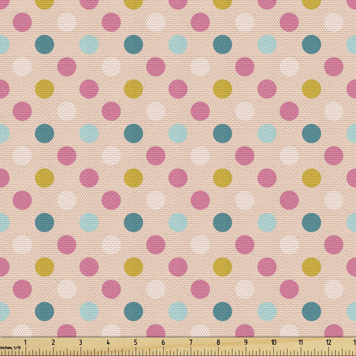 Ambesonne Vintage Polka Dot Geometric Fabric by The Yard - Abstract Circular Design for Upholstery, Curtains & Home Decor - 10 Yards Multicolor Cotton Material - Perfect for DIY Projects, Sofa Covers, Tablecloths & Crafting