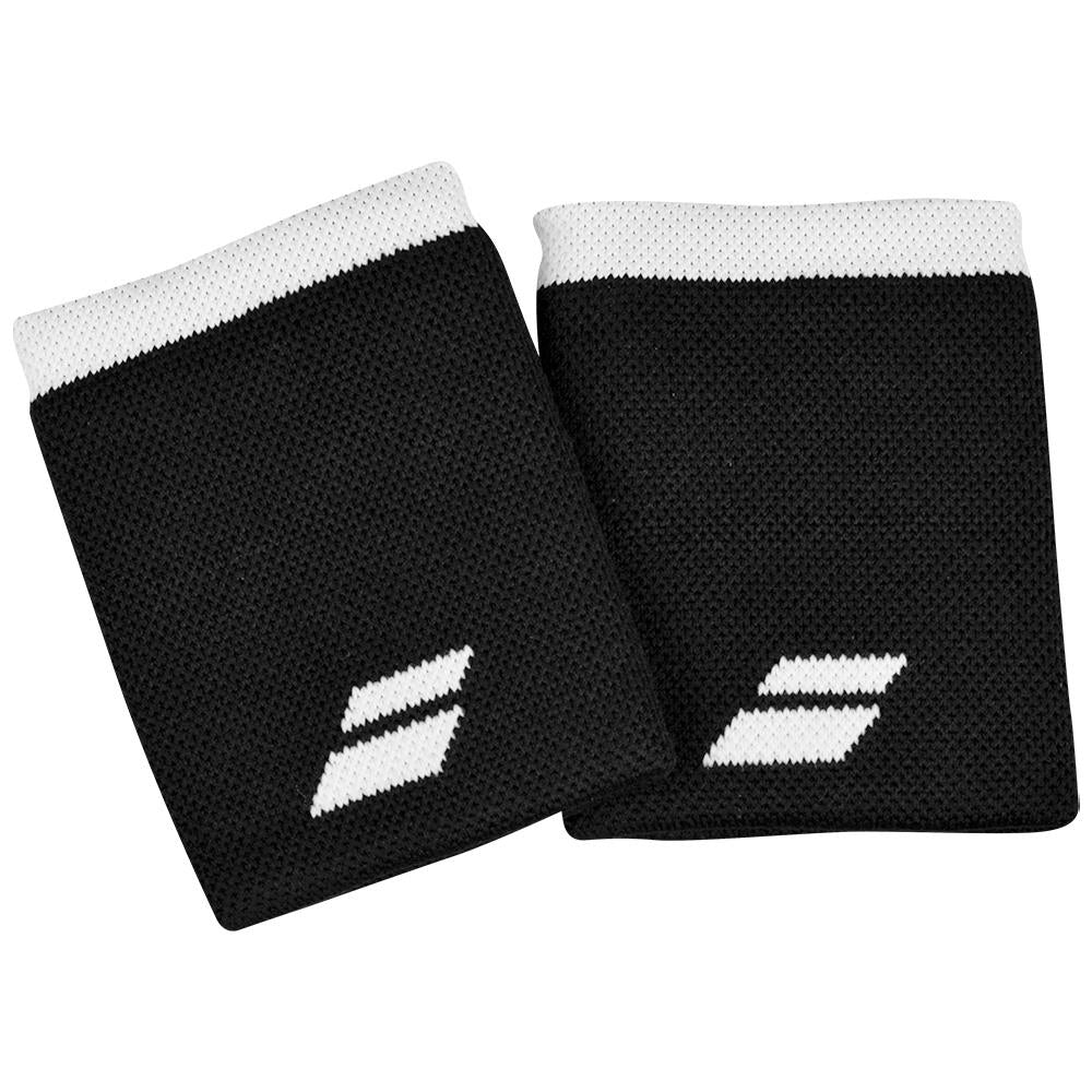 Babolat Jumbo Logo Wristbands 2 Pack - Black & White Tennis Sweatbands for Men & Women - Perfect for Tennis, Basketball & Workout Accessories
