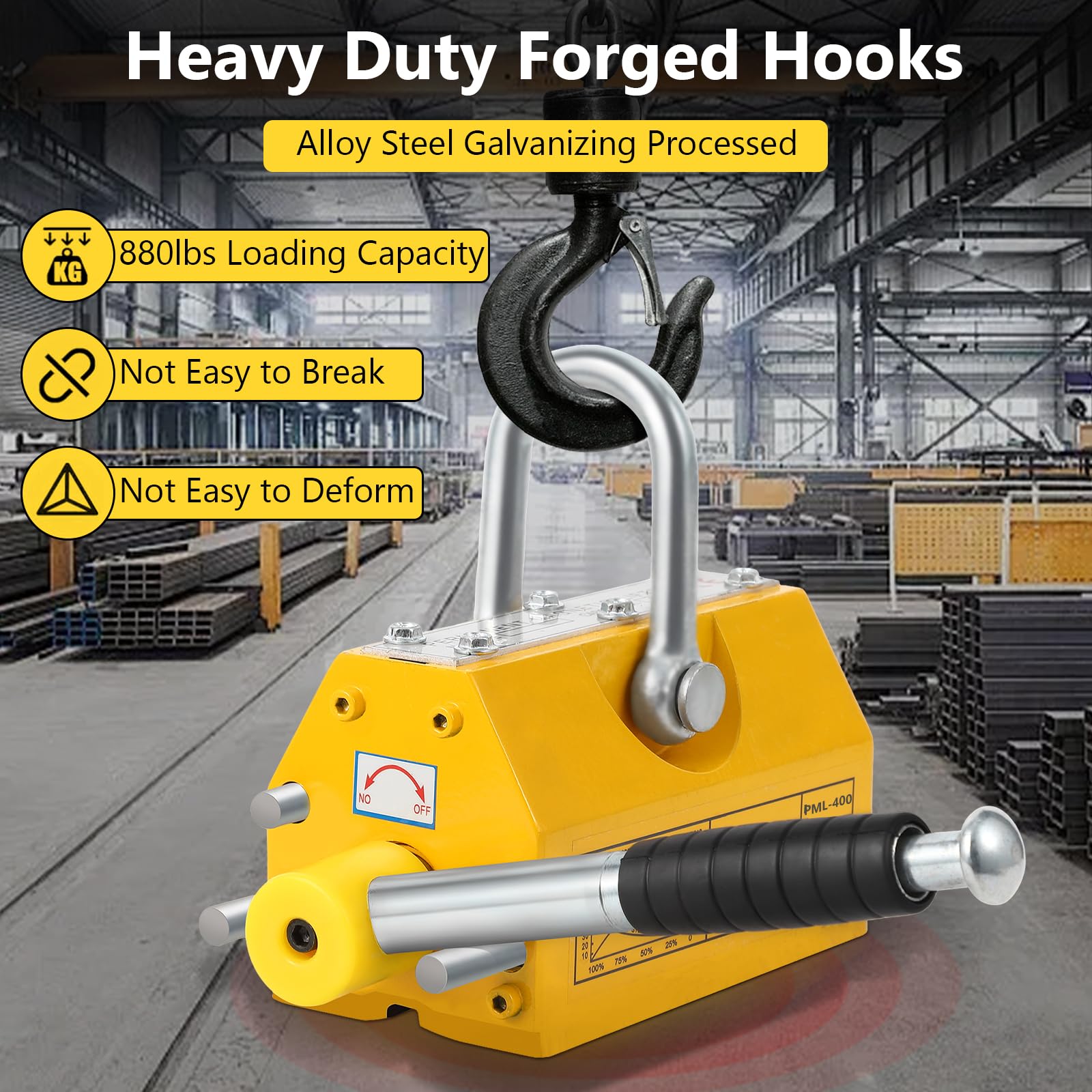 Garvee 880Lbs Heavy Duty Magnetic Lifter - Permanent Lifting Magnet for Steel Plates, Boards & Round Bars with 2.5 Safety Factor | Ideal for Construction, Metalworking & Industrial Material Handling