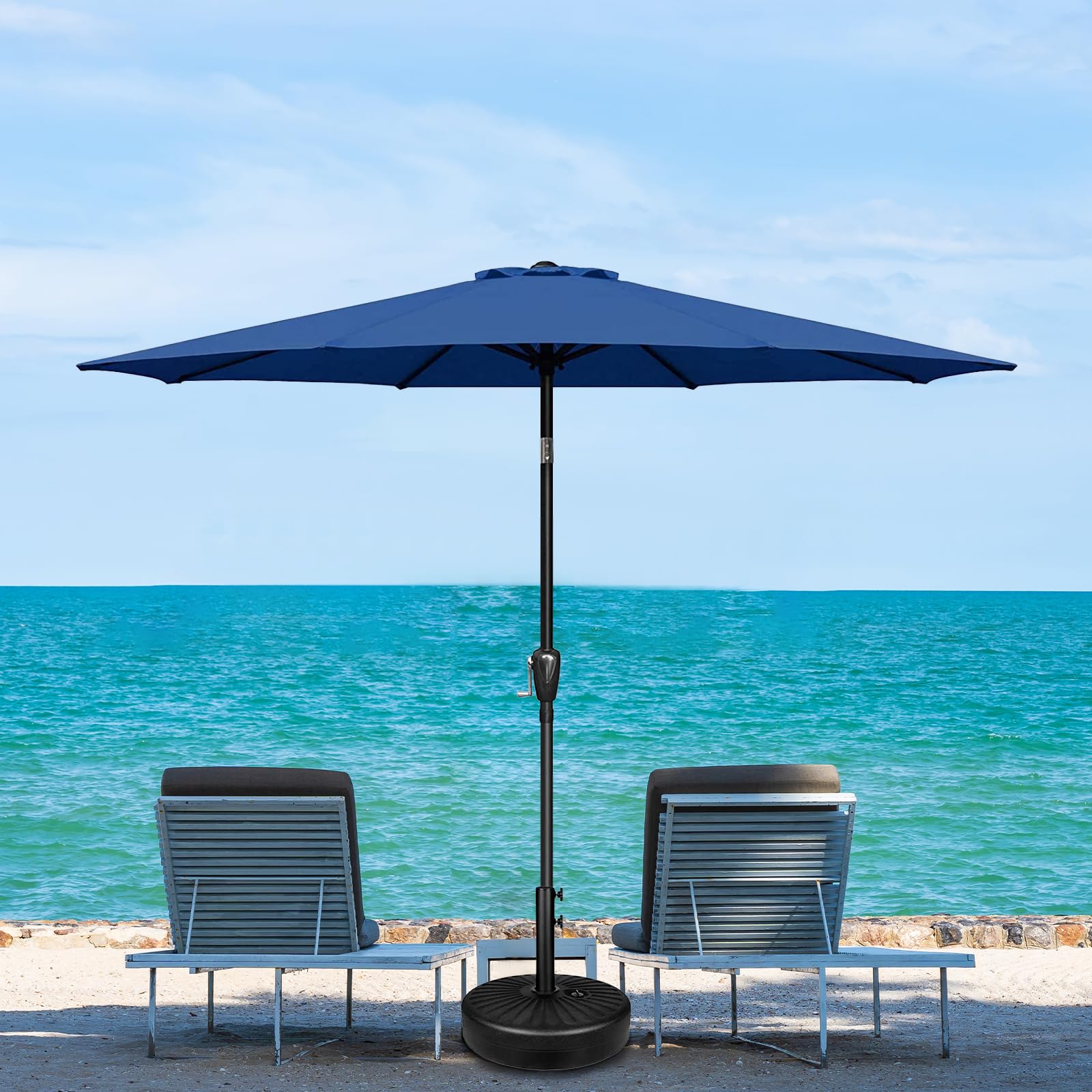 YSSOA 9ft Outdoor Patio Umbrella with 8 Heavy-Duty Steel Ribs - Waterproof Sun Shade for Garden, Poolside, Backyard & Outdoor Dining - Navy Blue