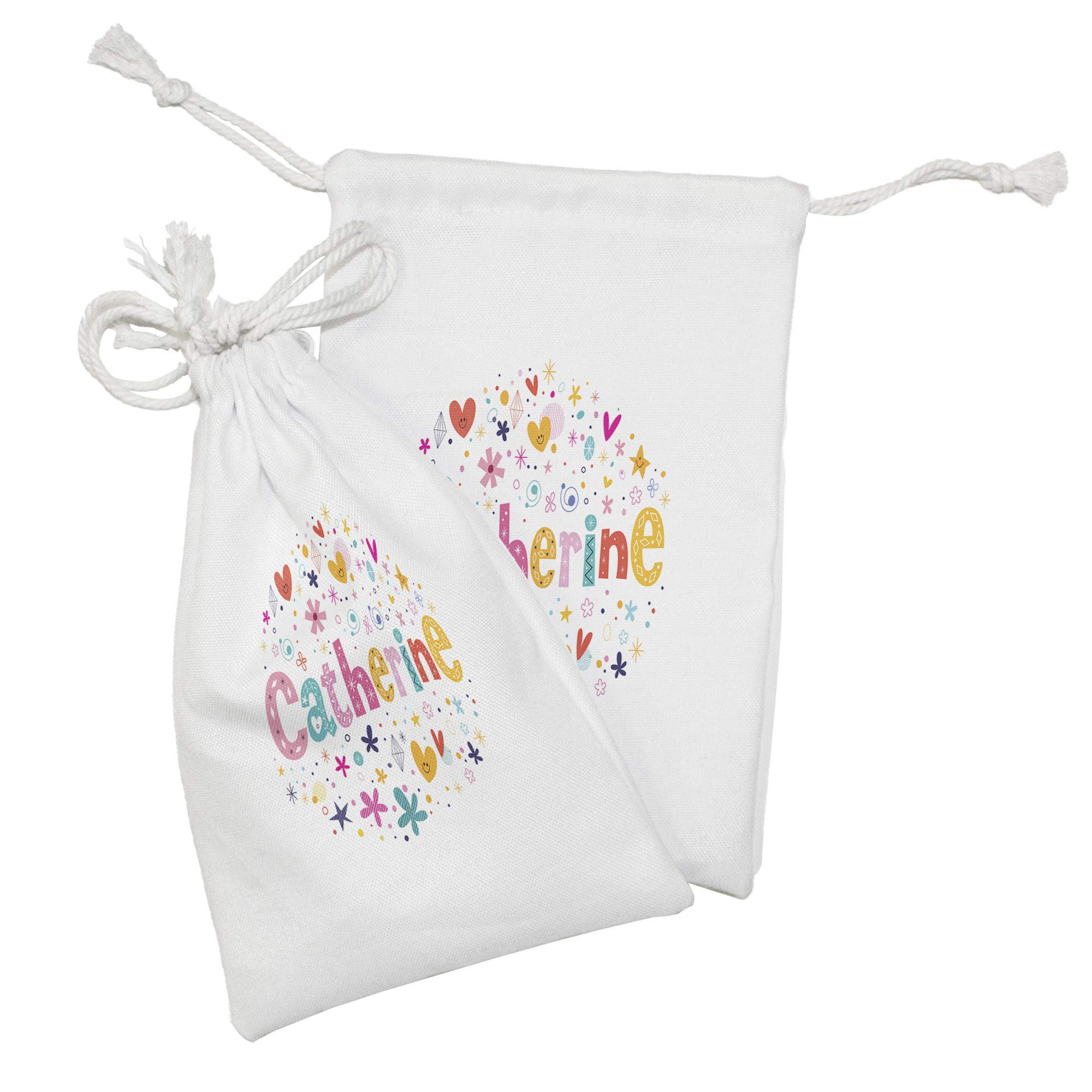 Ambesonne 2-Pack Fabric Drawstring Pouches - Colorful Alphabet & Ornate Lettering Design with Dots Pattern, 9