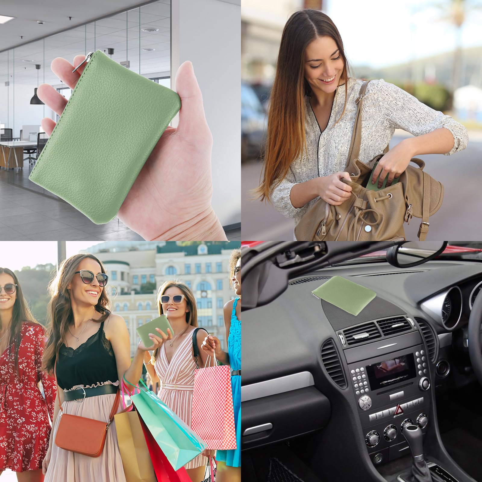 Simarro 2Pcs Lychee Print PU Leather Zipper Coin Purse - Mini Wallet for Women, Credit Card Holder, ID Organizer, Keychain & Lipstick Case (Black+Light Green) - Perfect for Travel, Shopping & Daily Essentials Storage