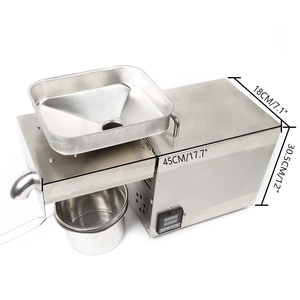600W Commercial Automatic Oil Press Machine - 110V Stainless Steel Industrial Oil Extractor for Nuts, Seeds (Cold/Hot Press) - Perfect for Home, Restaurant & Commercial Use