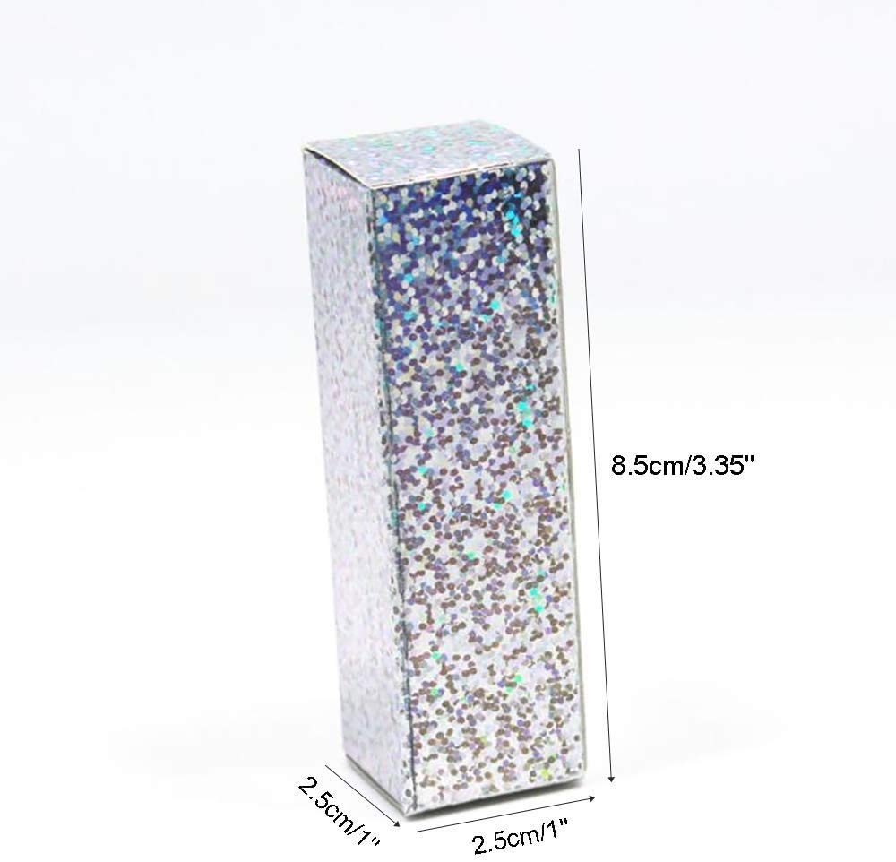 100 Pcs Silver Kraft Paper Gift Boxes for Lipstick, Lip Gloss, Cosmetics & Essential Oils - Shiny Laser Packaging for Makeup, Favor Storage & Retail Display - Perfect for Beauty Salons, Weddings & DIY Gift Wrapping