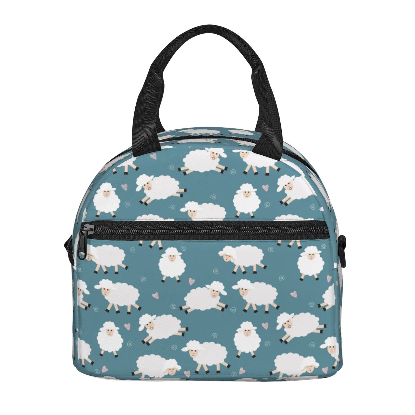 Insulated Reusable Lunch Bag with Adjustable Shoulder Strap - Cute Sheep Design for Office, School, Picnic & Travel | Eco-Friendly Food Container for Work Lunch or Outdoor Activities
