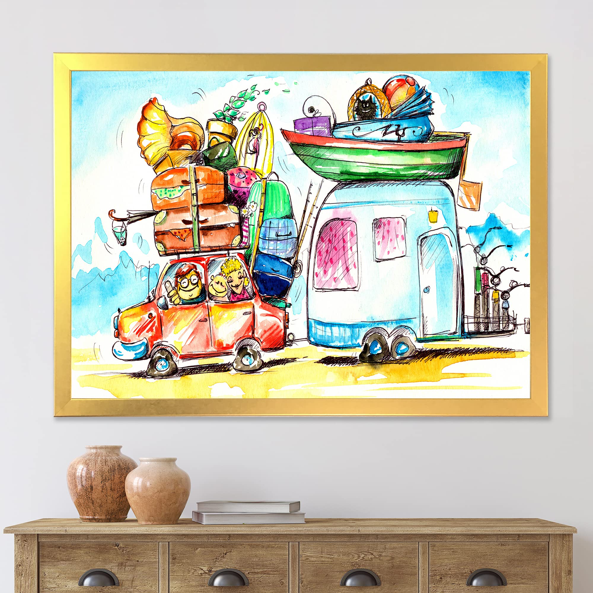 Farmhouse Framed Wall Art - Rustic Caravan & Travel Theme for Home Decor | Perfect for Living Room, Bedroom, or Office