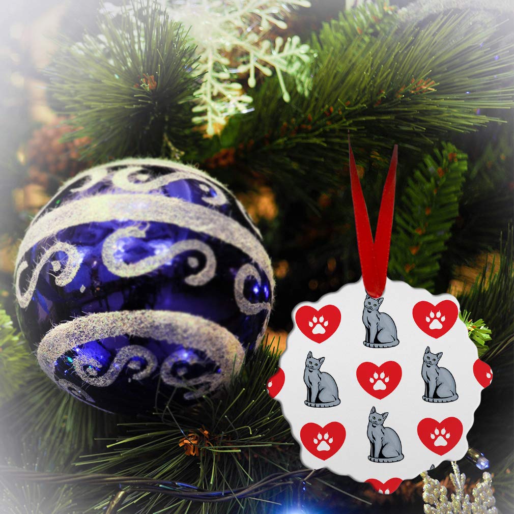 Russian Blue Cat Christmas Ornament - Aluminum Heart & Paws Holiday Tree Decoration - London-Inspired Design for Xmas, Winter Celebrations & Home Decor
