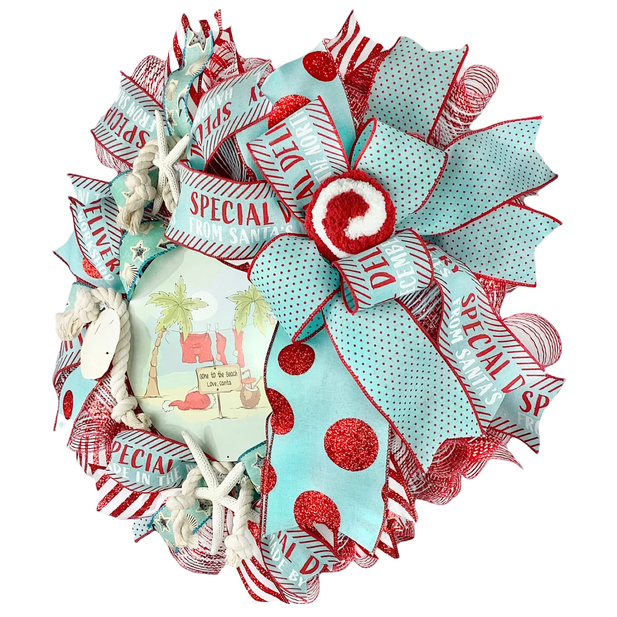 Handmade Coastal Christmas Wreath with Sand Dollar & Starfish - Nautical Beach Decor for Holiday Door - Perfect for Seaside Homes, Beach House Decorations & Coastal Holiday Cheer