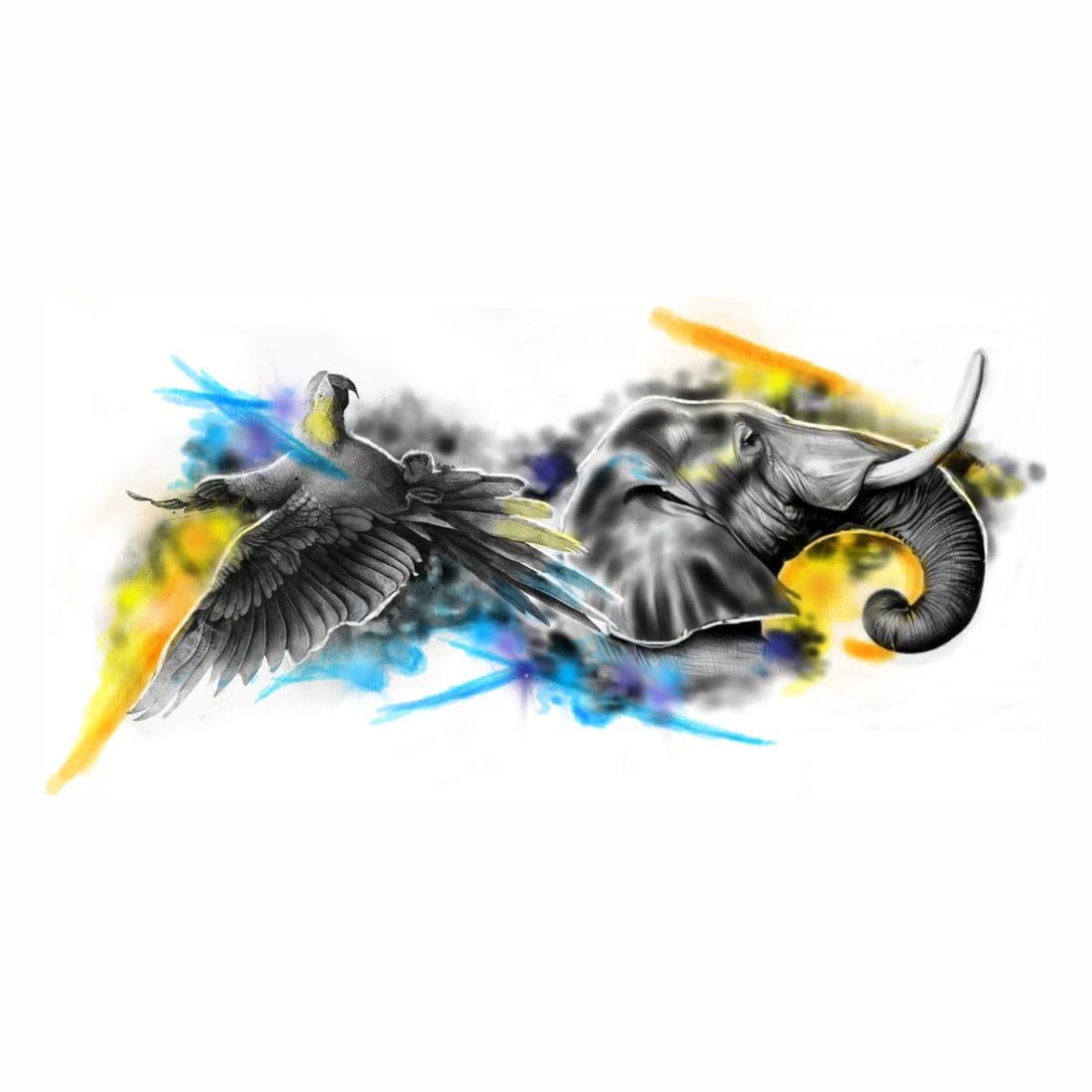 Waterproof Temporary Tattoo - Eagle & Elephant Animal Design for Hand | Long Lasting Fake Body Art for Parties, Festivals & Costume Events