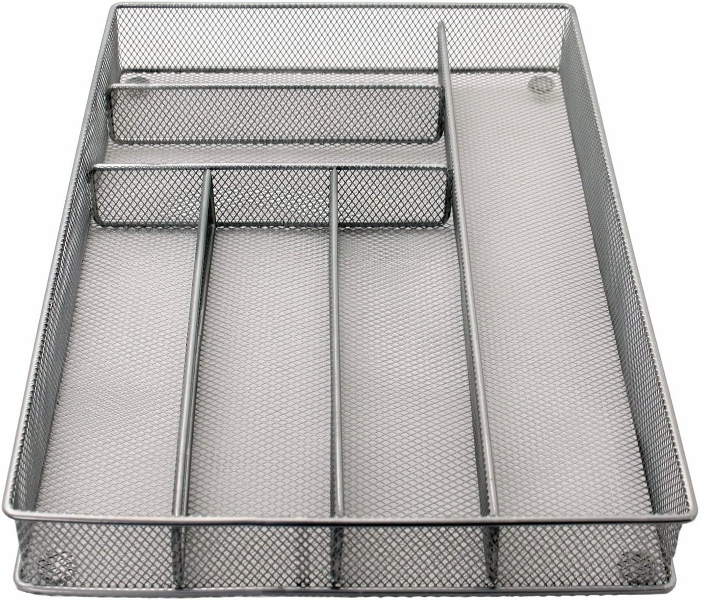 Stainless Steel Silverware Tray Organizer - Kitchen Drawer Utensil Divider for Forks, Spoons & Knives - Mesh Flatware Storage Solution (Silver) | Perfect for Home Kitchen Organization & Dining Room Drawer Storage