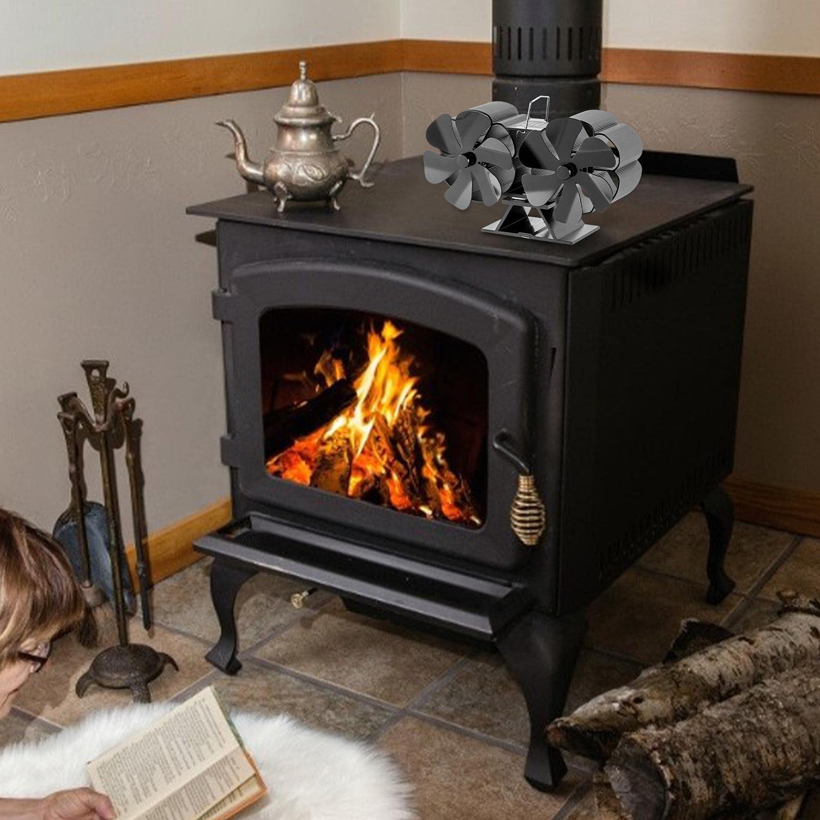 Eco-Friendly 12-Blade Heat Powered Stove Fan - Efficient Fireplace Fan for Wood Stoves & Fireplaces - Perfect for Home Heating and Energy Savings