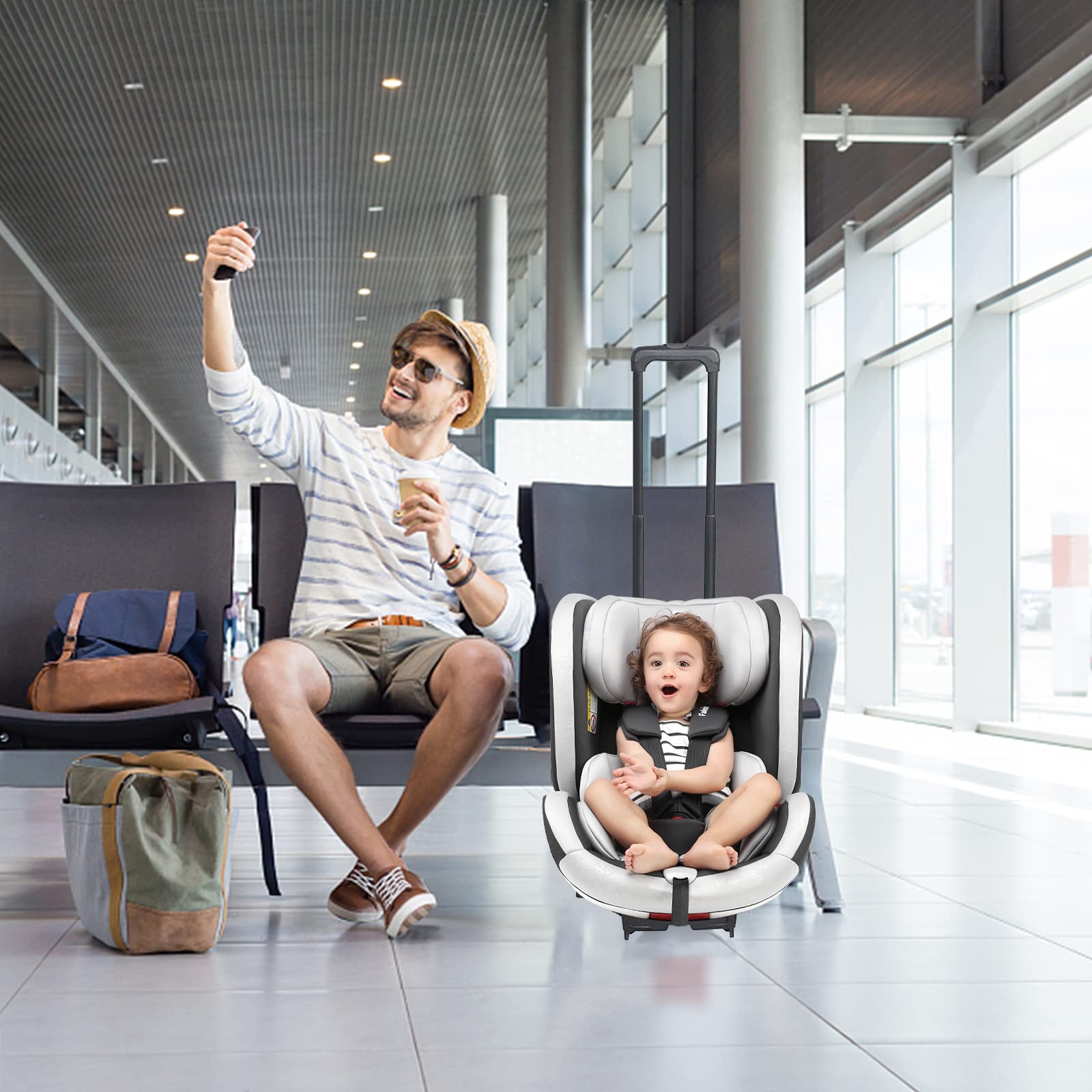 Best Lightweight Car Seat Carrier with Wheels for Airports - Compact Foldable Travel Cart & Trolley - Perfect for Airplane Travel with Kids & Baby Gear