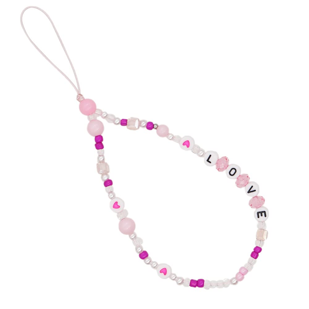 Kawaii Smiley Face Beaded Phone Lanyard - Rainbow Acrylic Polymer Clay Pearl Wrist Strap for iPhone Samsung - Cute Phone Charm for Women Girls (M) - Perfect for Work, School & Travel Accessories